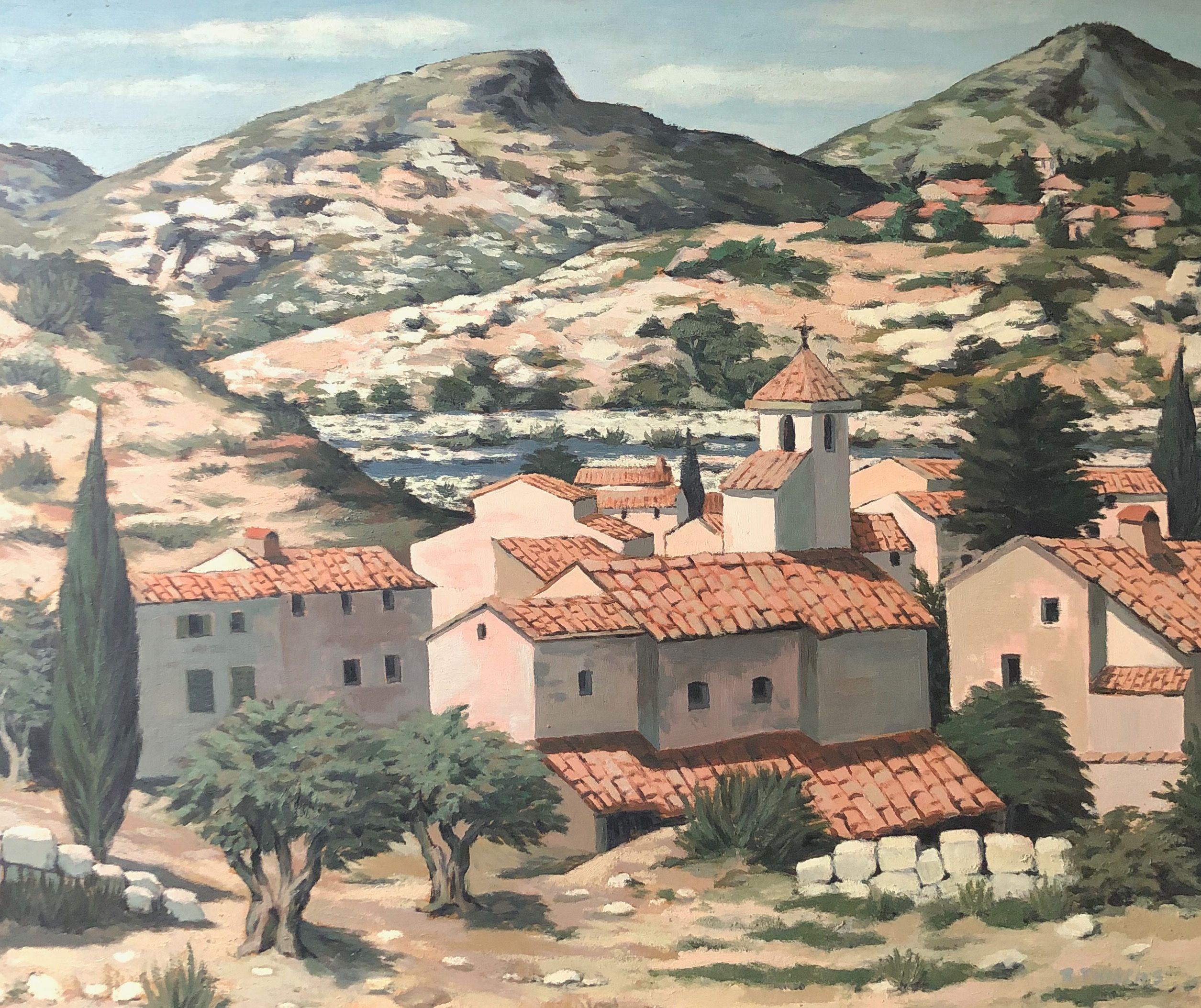 Paysage provençal, huile sur panneau de Robert Thisens, 60 x 75 cm
