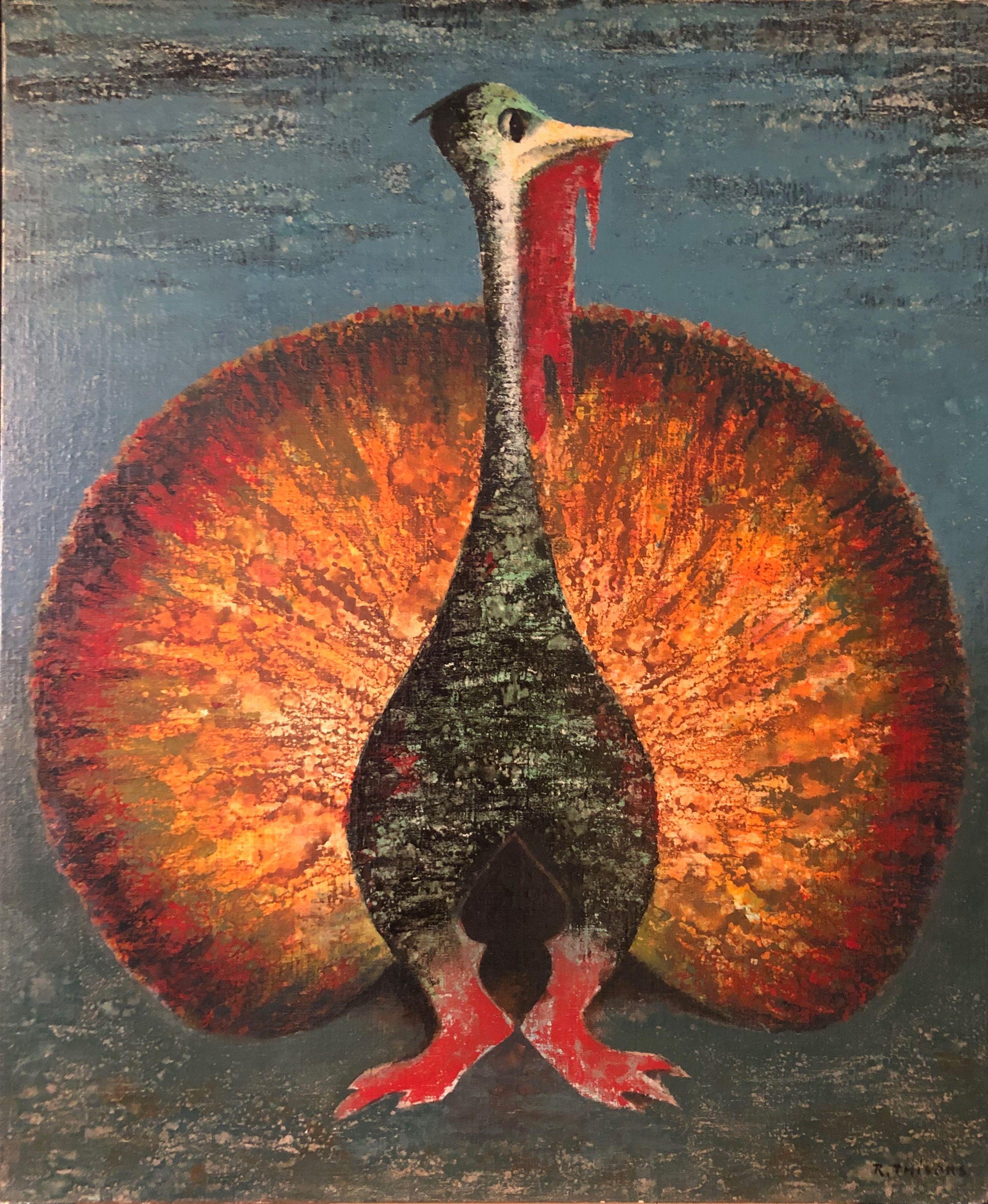 Paon, huile sur panneau de Robert Thisens, 60 x 75 cm