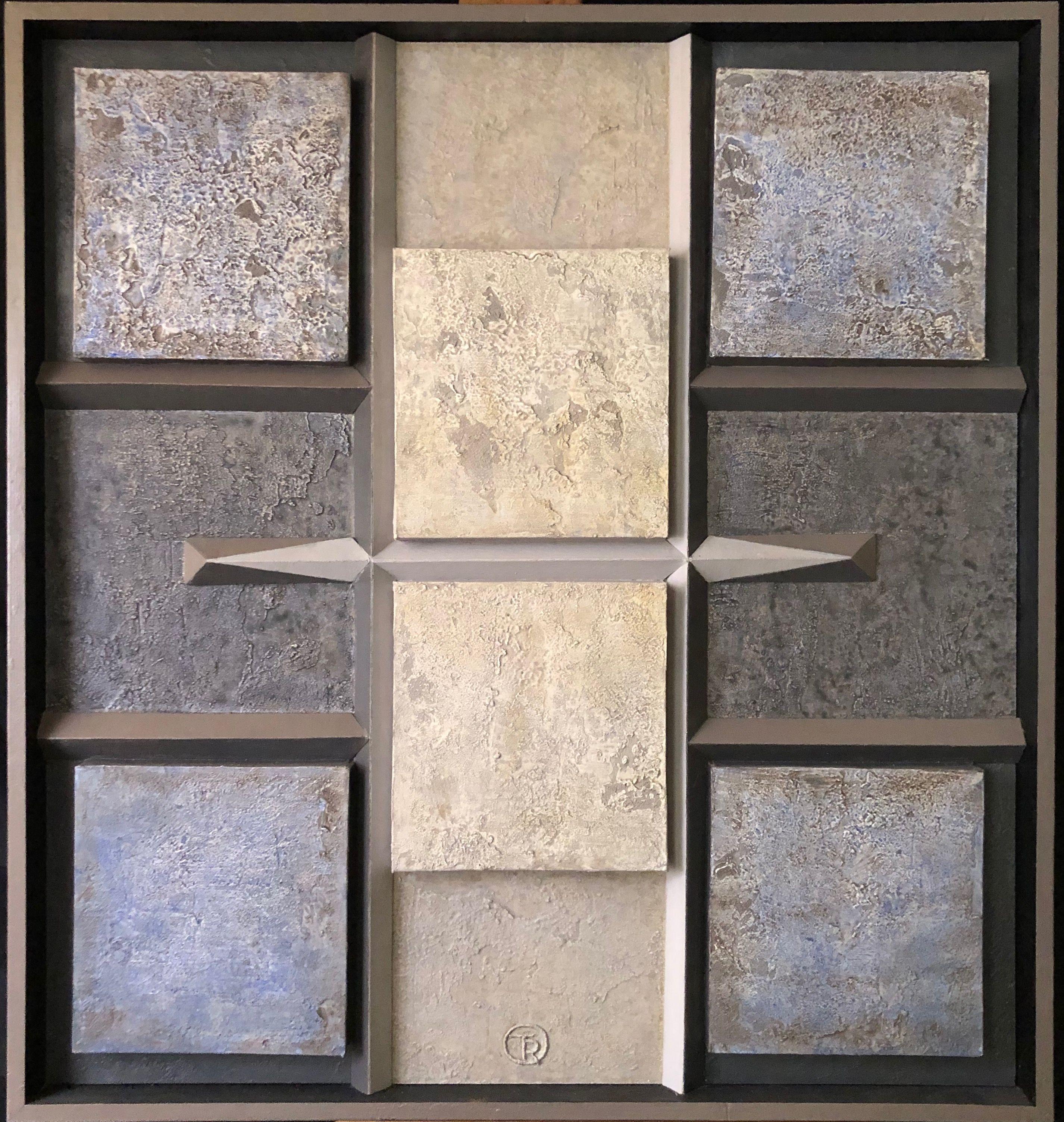 Relief, acrylique et technique mixte sur panneau de Robert Thisens, 70 x 70 cm — vue 2