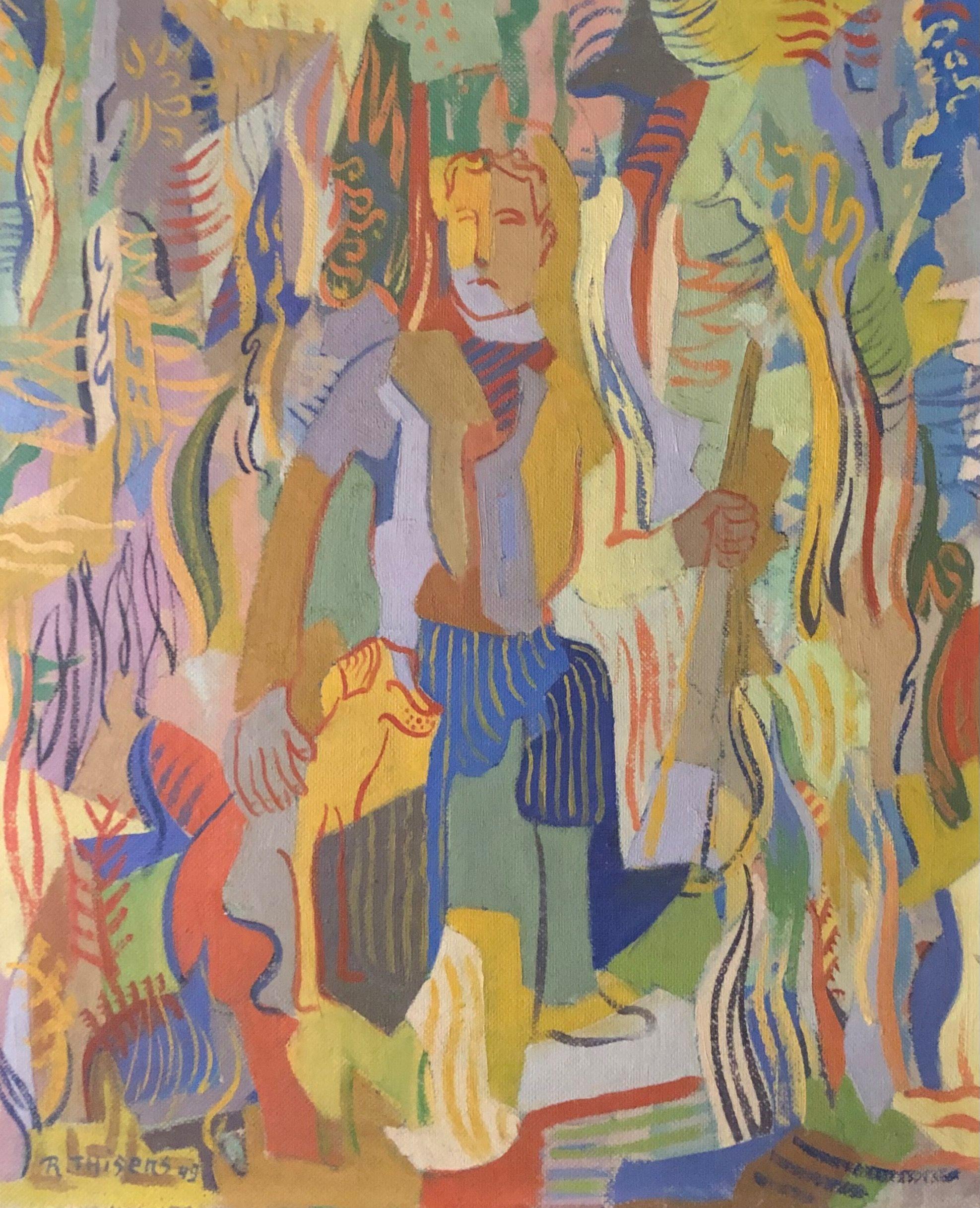 Chasseur, huile sur panneau de Robert Thisens, 50 x 60 cm