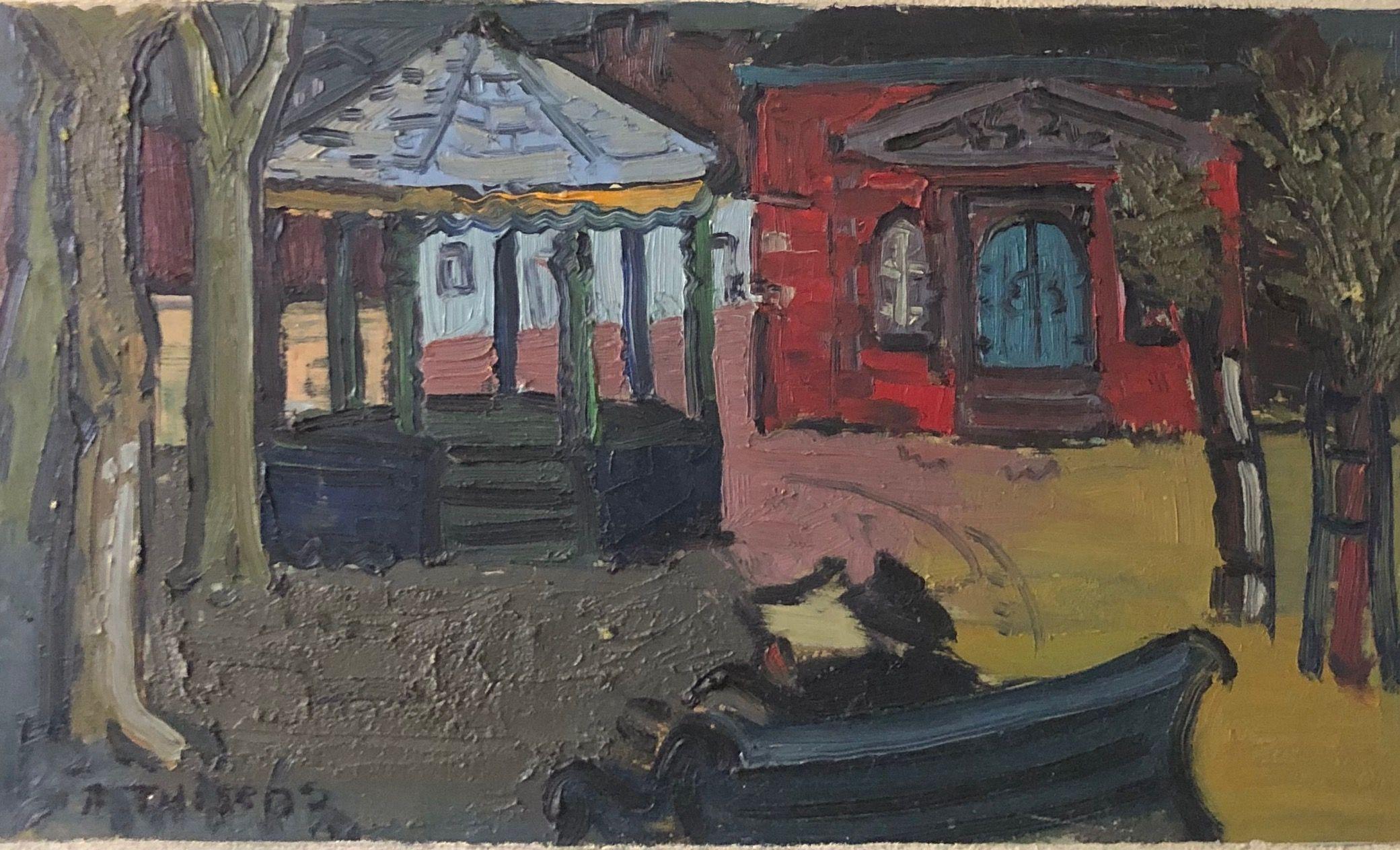 Ambiance, huile sur panneau de Robert Thisens, 24 x 40 cm