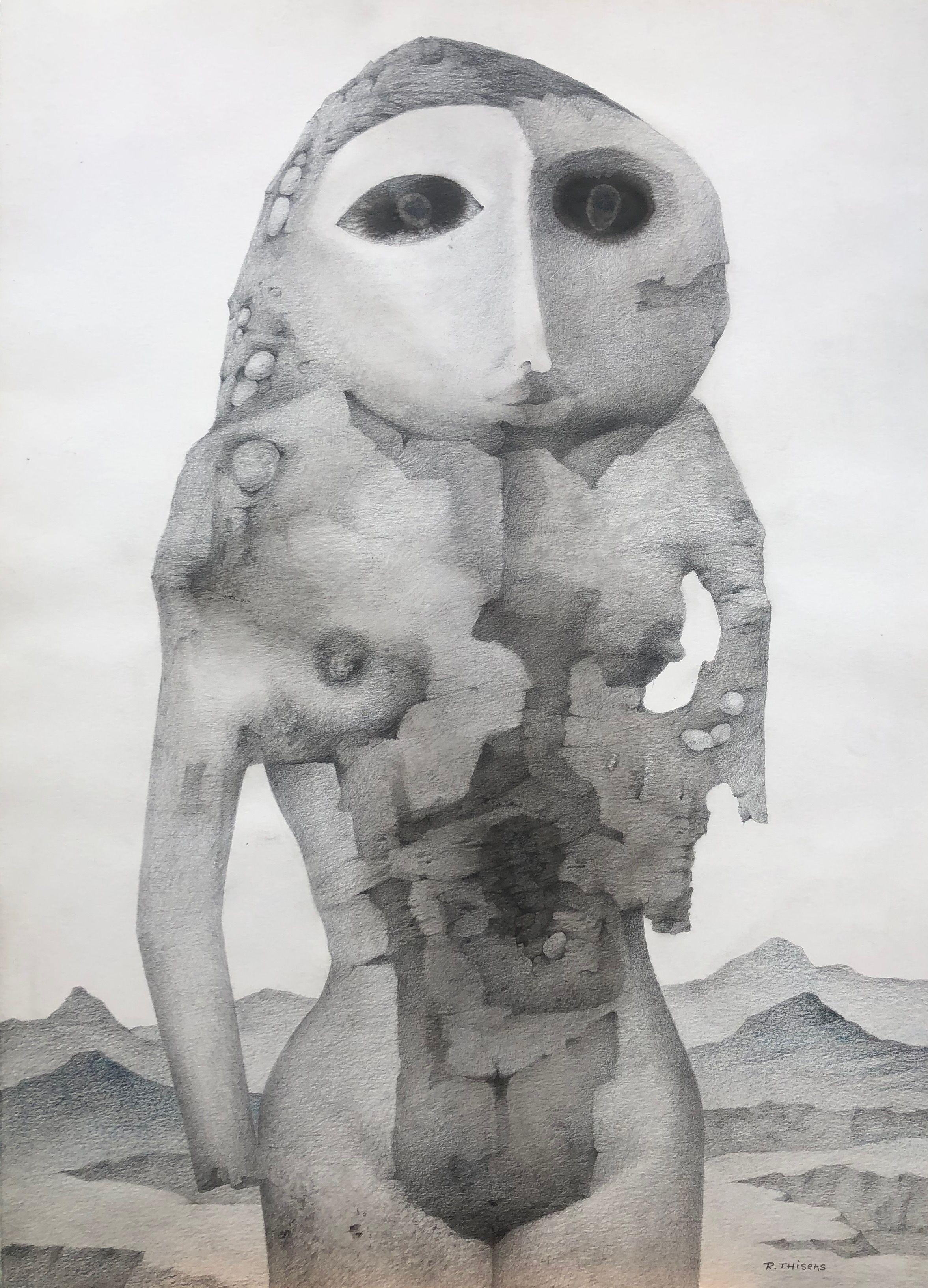 La femme de pierre, fusain sur carton de Robert Thisens, 502 x 70 cm