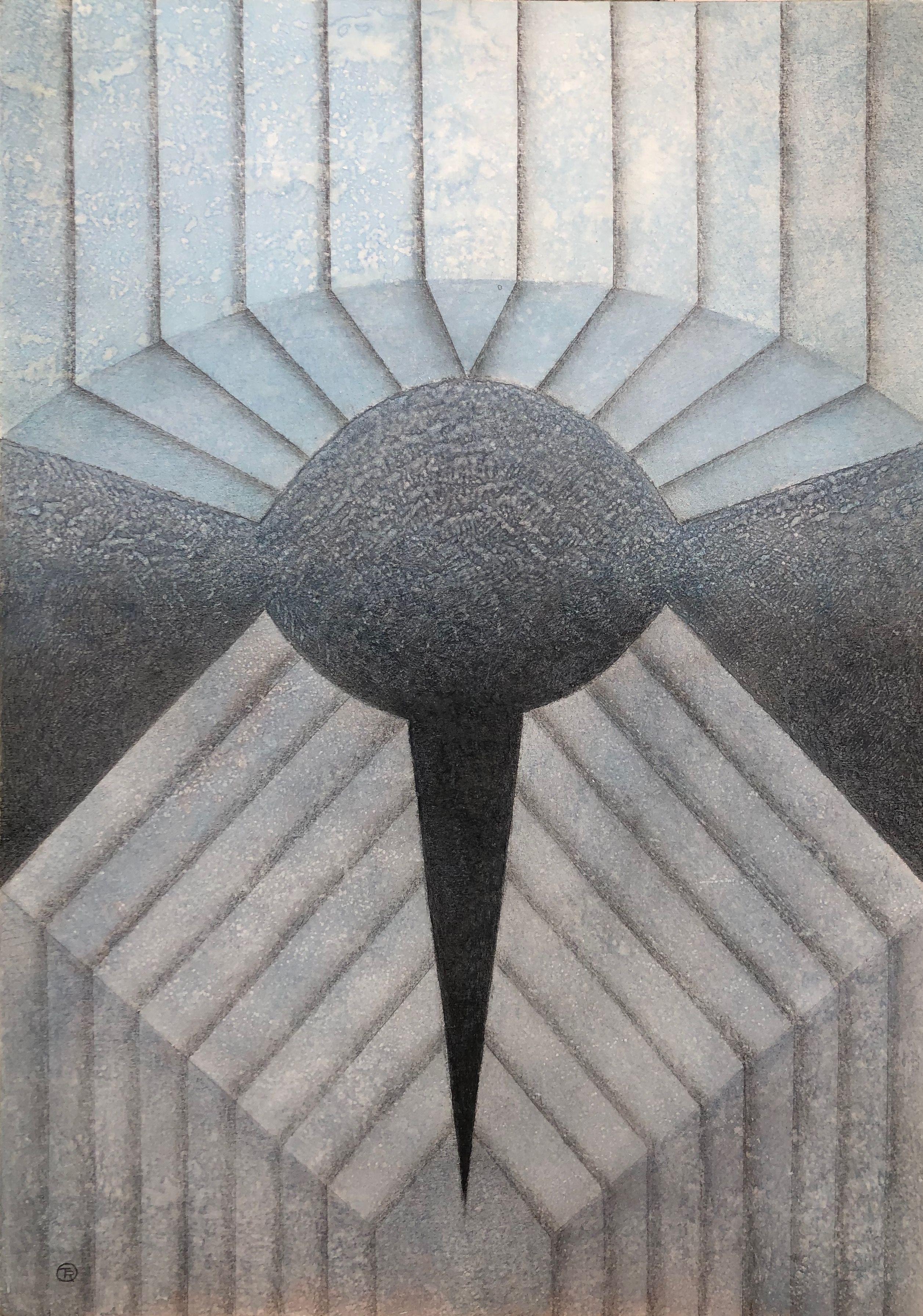 Linéaire, crayon et acrylique sur carton de Robert Thisens, 50 x 70 cm