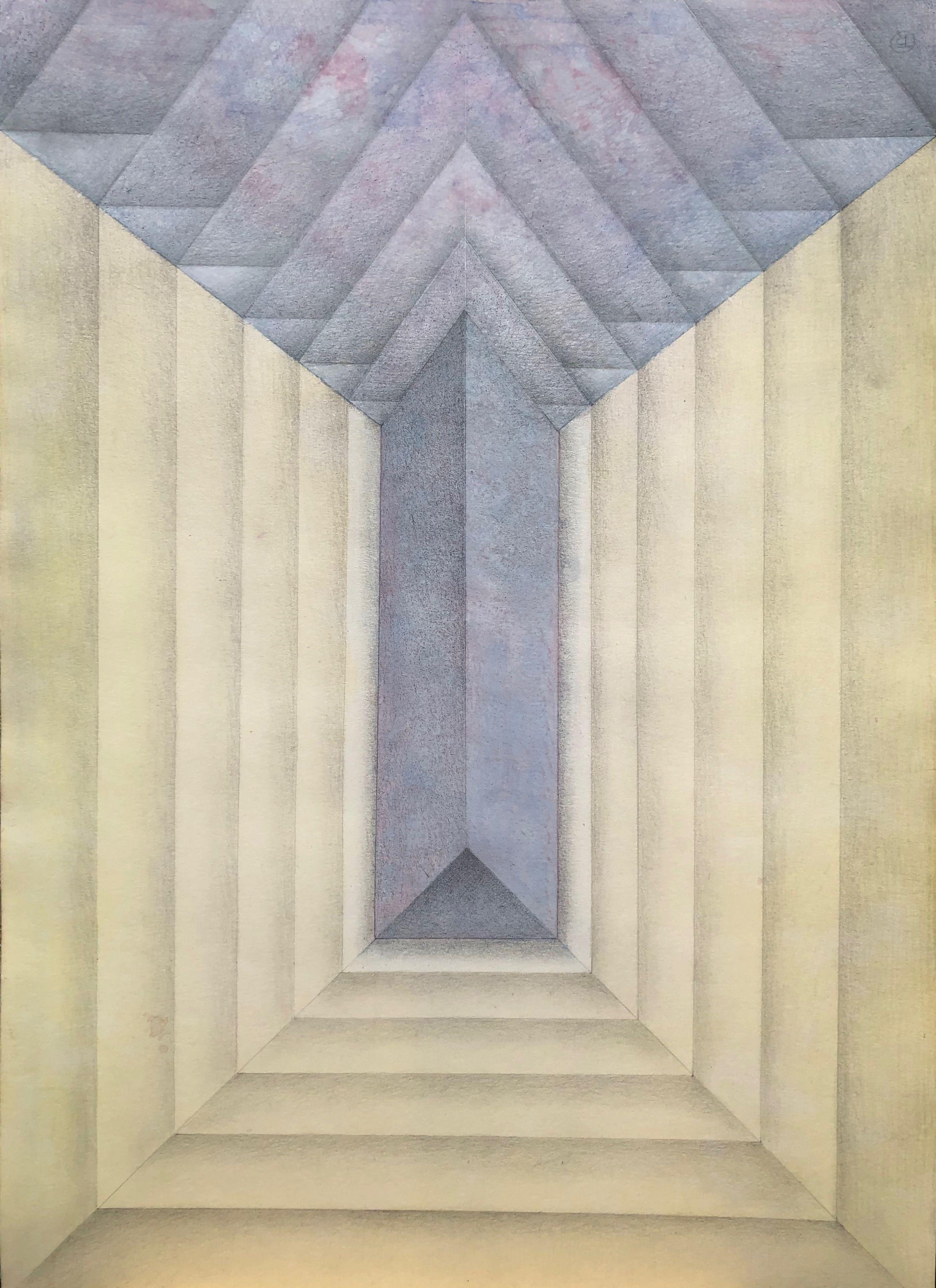 Linéaire, crayon et acrylique sur carton de Robert Thisens, 50 x 70 cm