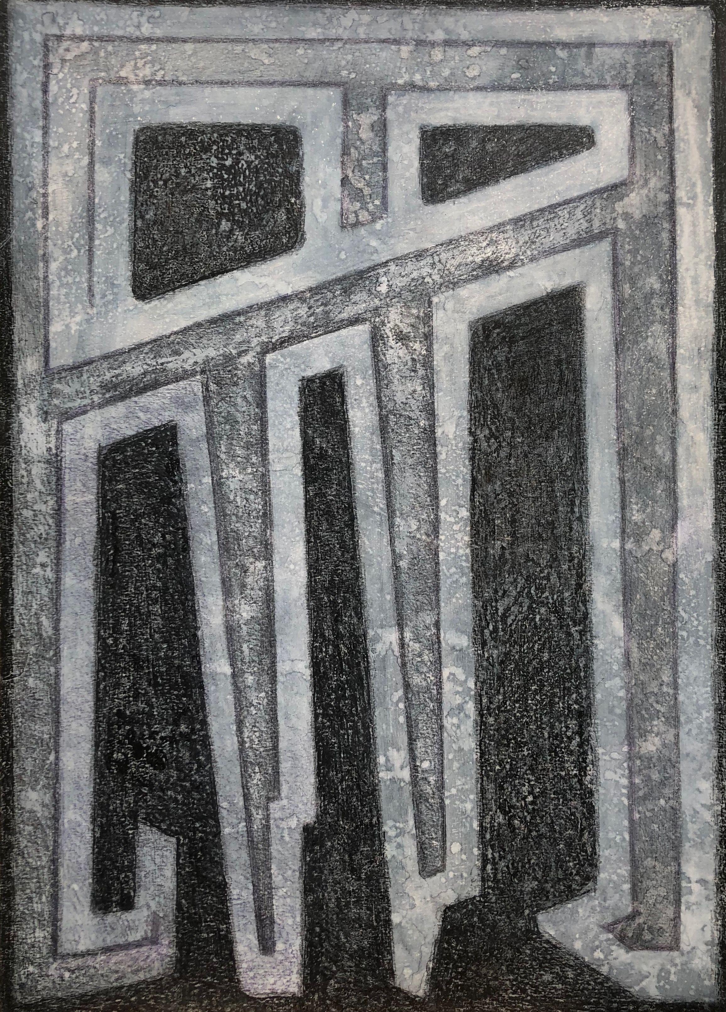 Linéaire, technique mixte sur carton de Robert Thisens, 50 x 70 cm