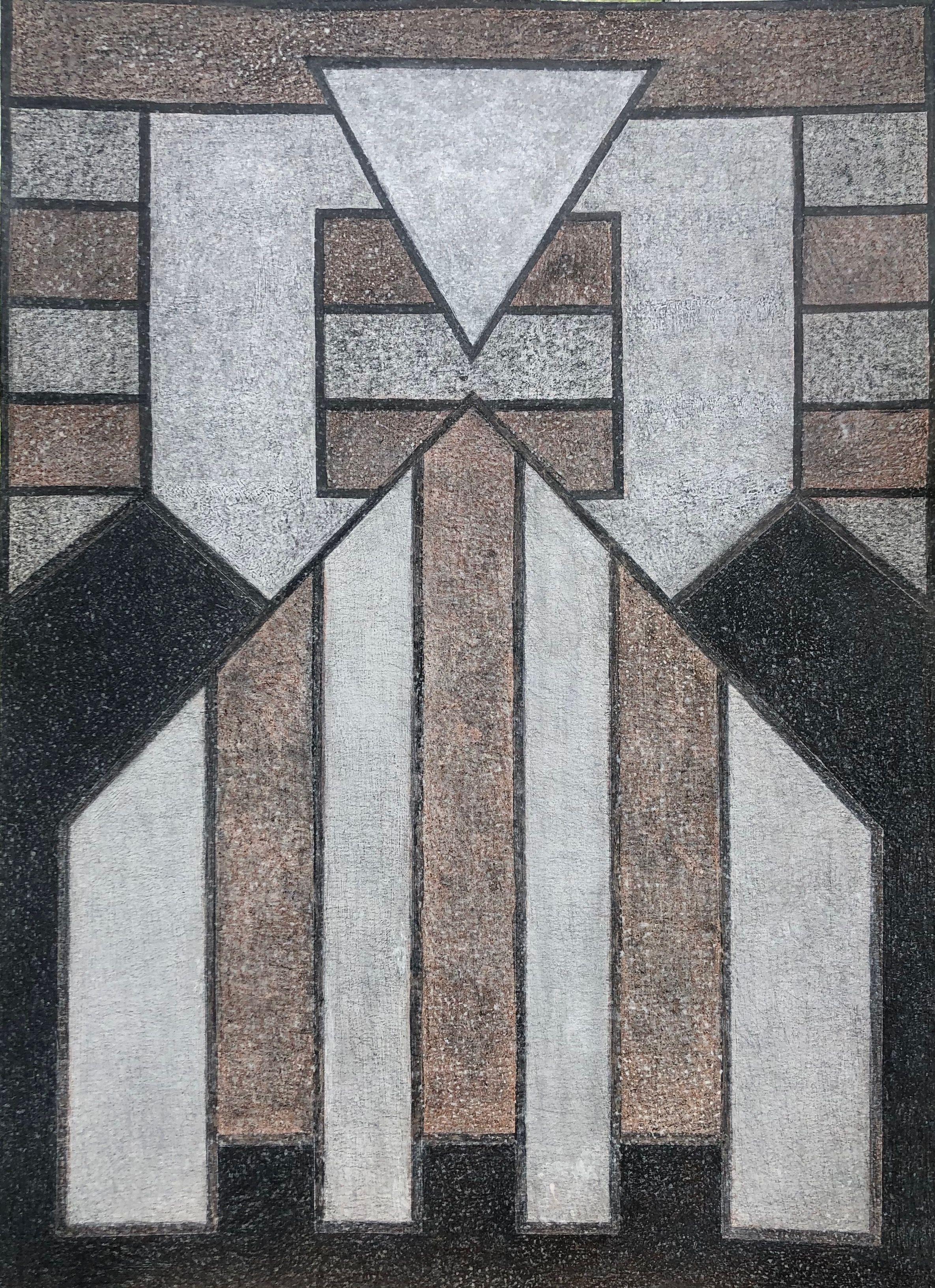 Linéaire, technique mixte sur carton de Robert Thisens, 50 x 70 cm