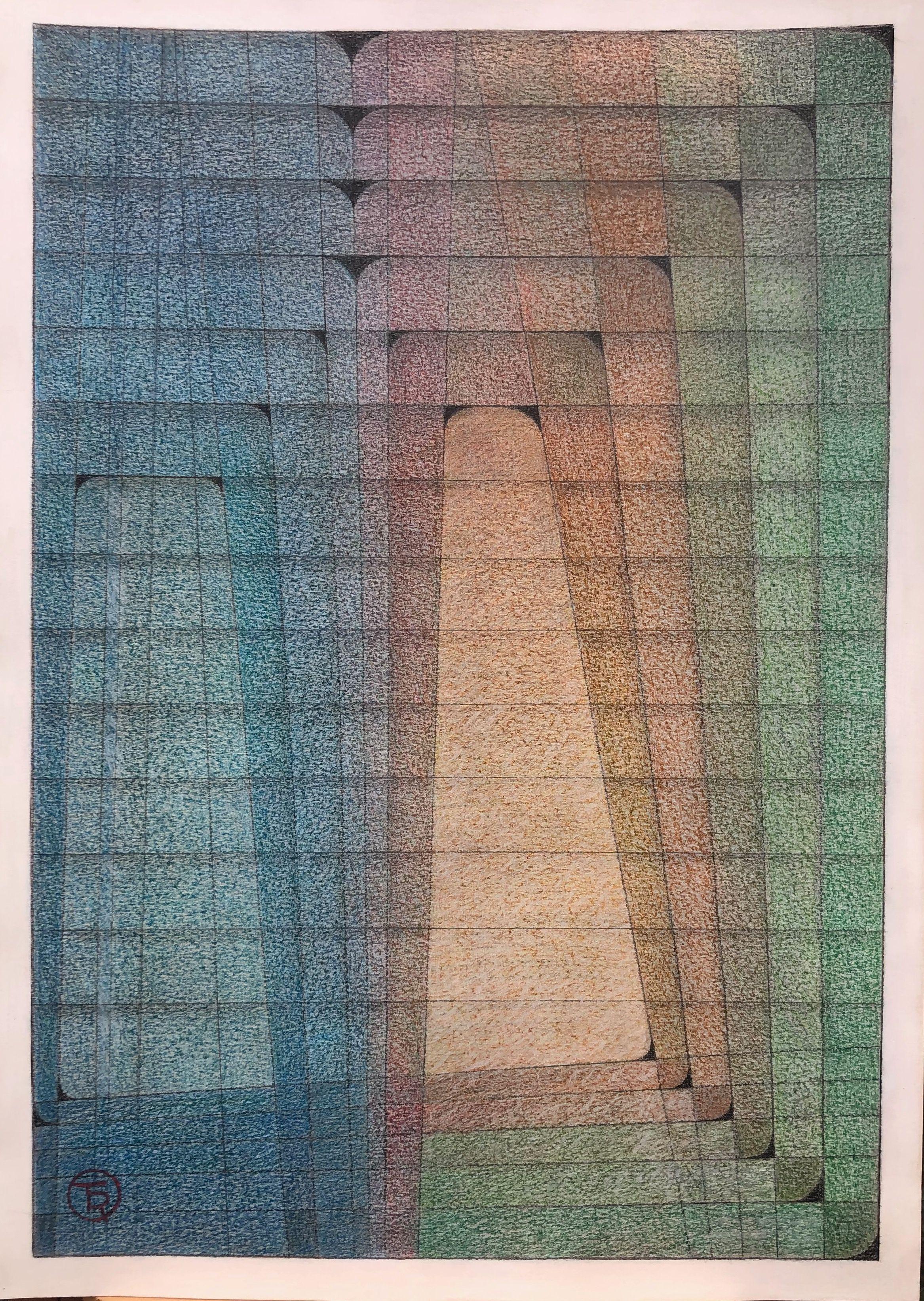 Linéaire, pastel gras sur carton de Robert Thisens, 50 x 70 cm