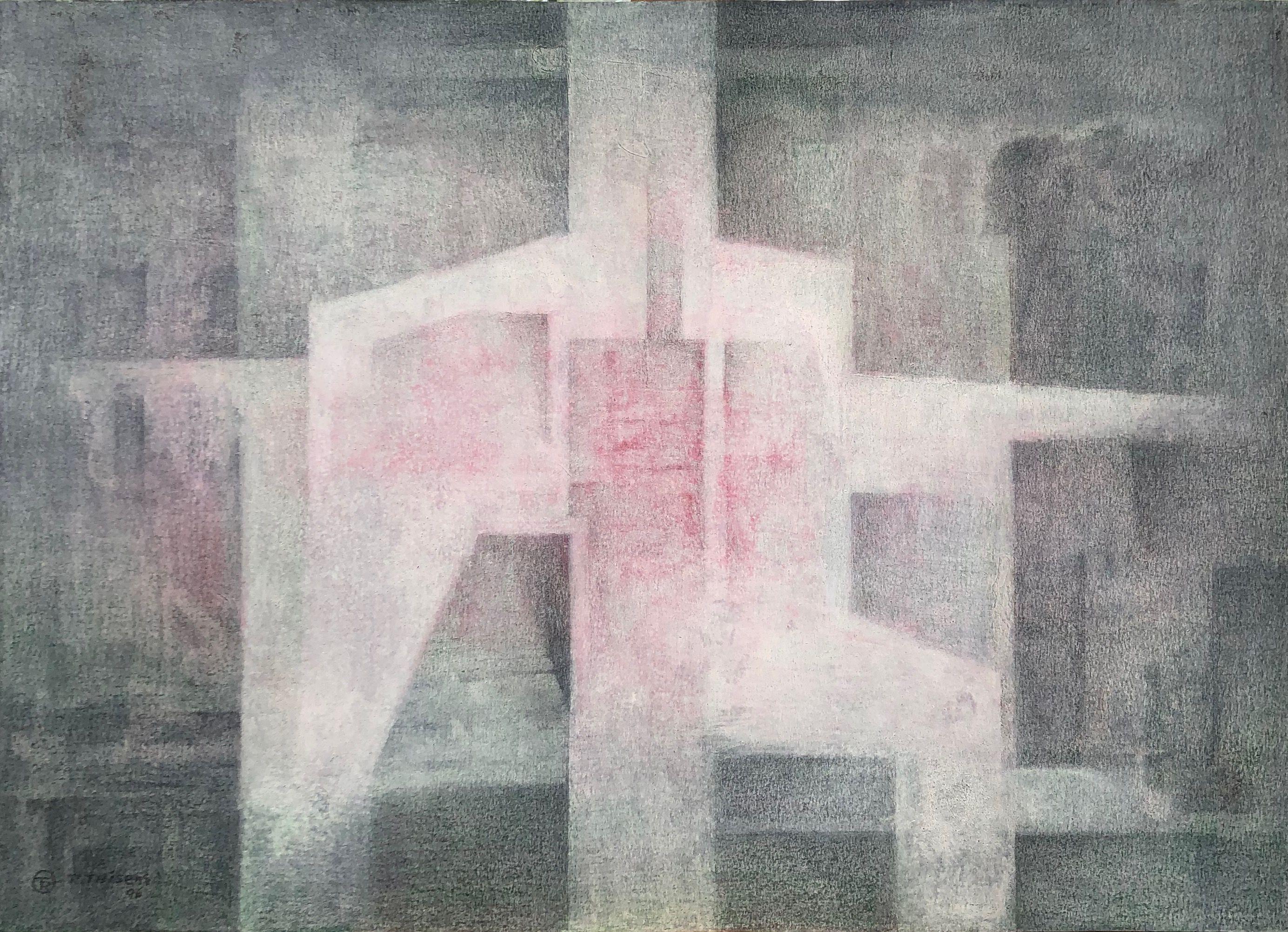 Subjectivité III, technique mixte sur carton de Robert Thisens, 50 x 70 cm