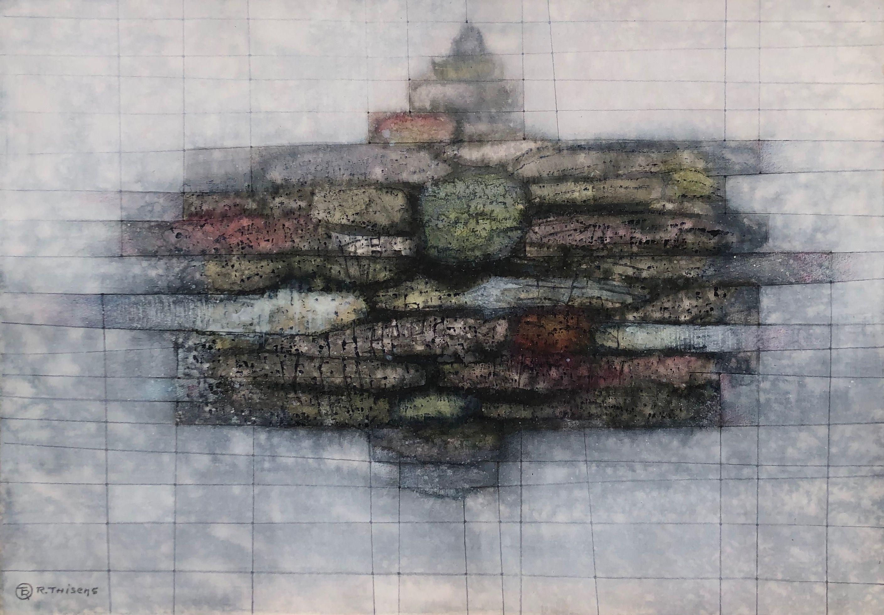 Meteorite, technique mixte sur carton de Robert Thisens, 50 x 70 cm — vue 2