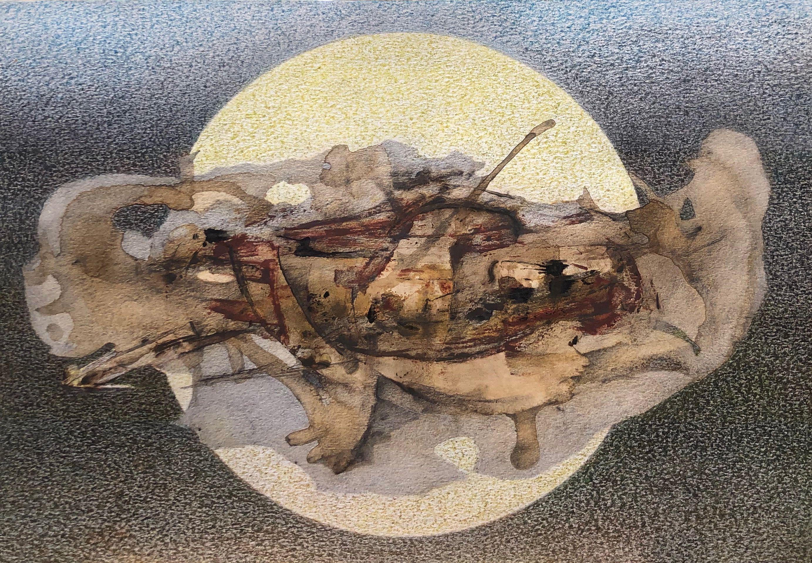 Sans titre, encre rehaussée au pastel sur carton de Robert Thisens, 35 x 50 cm