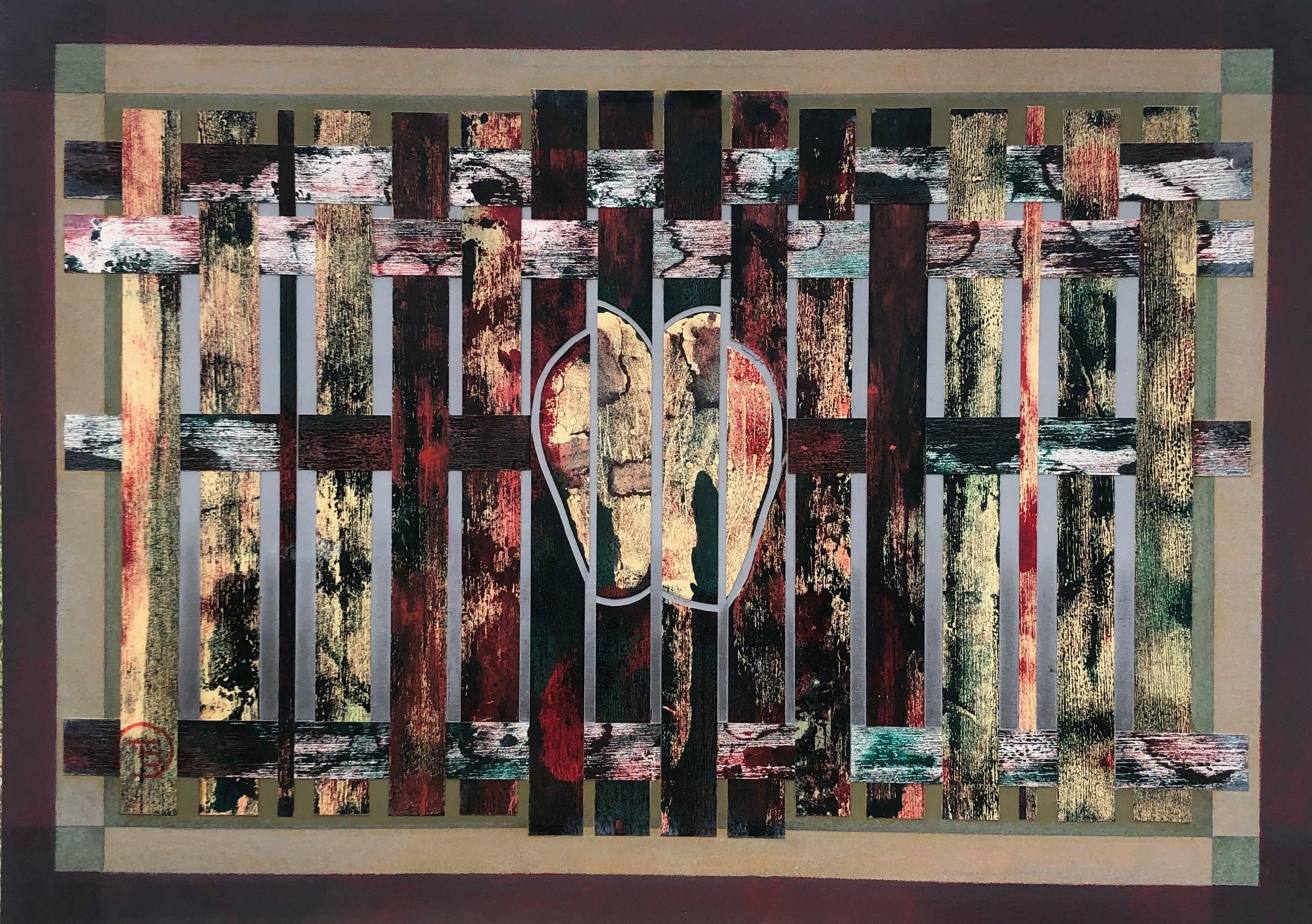 Collage, acrylique sur carton de Robert Thisens, 50 x 70 cm