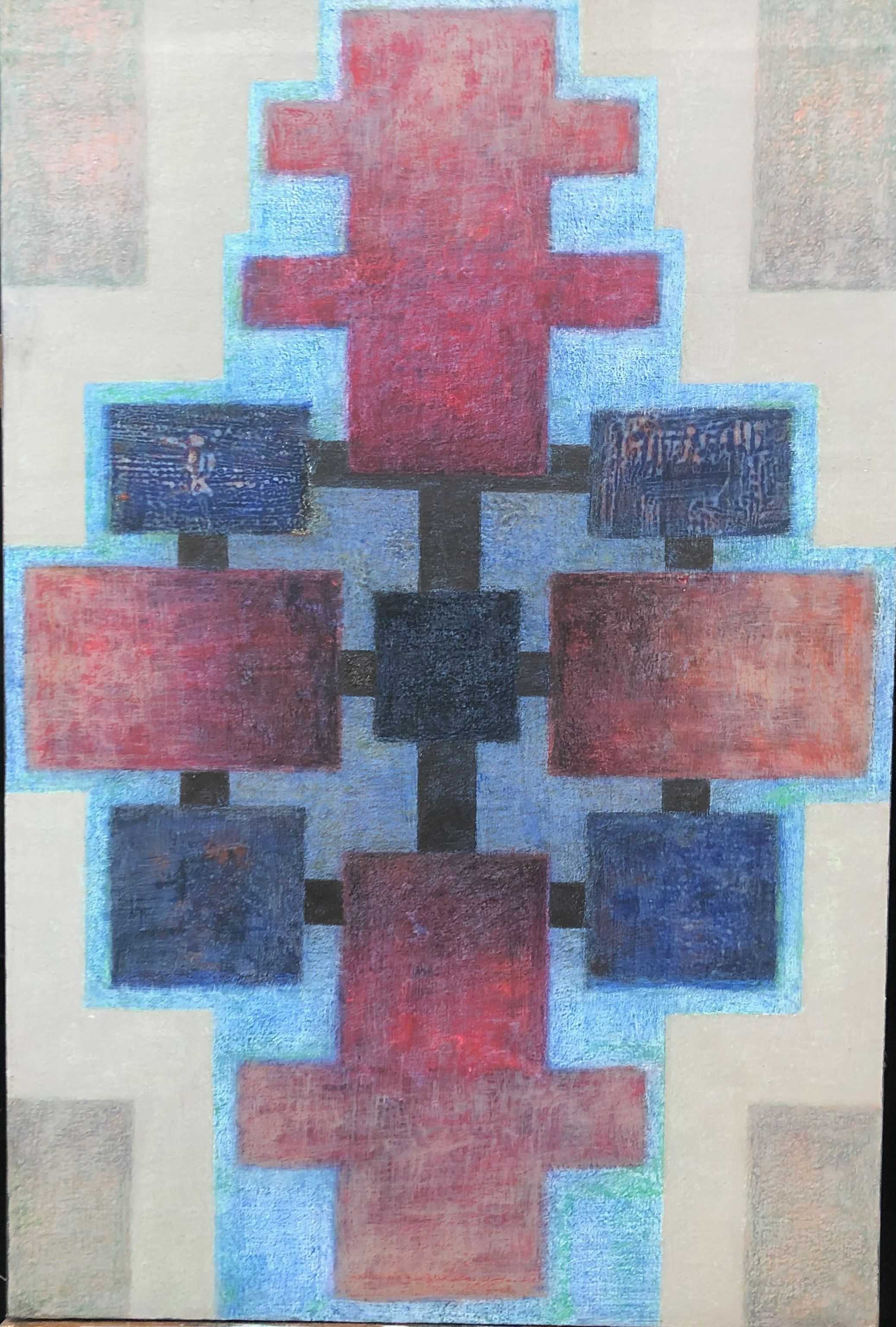 Composition, reprise sujet sur toile de Robert Thisens, 129 x 60 cm