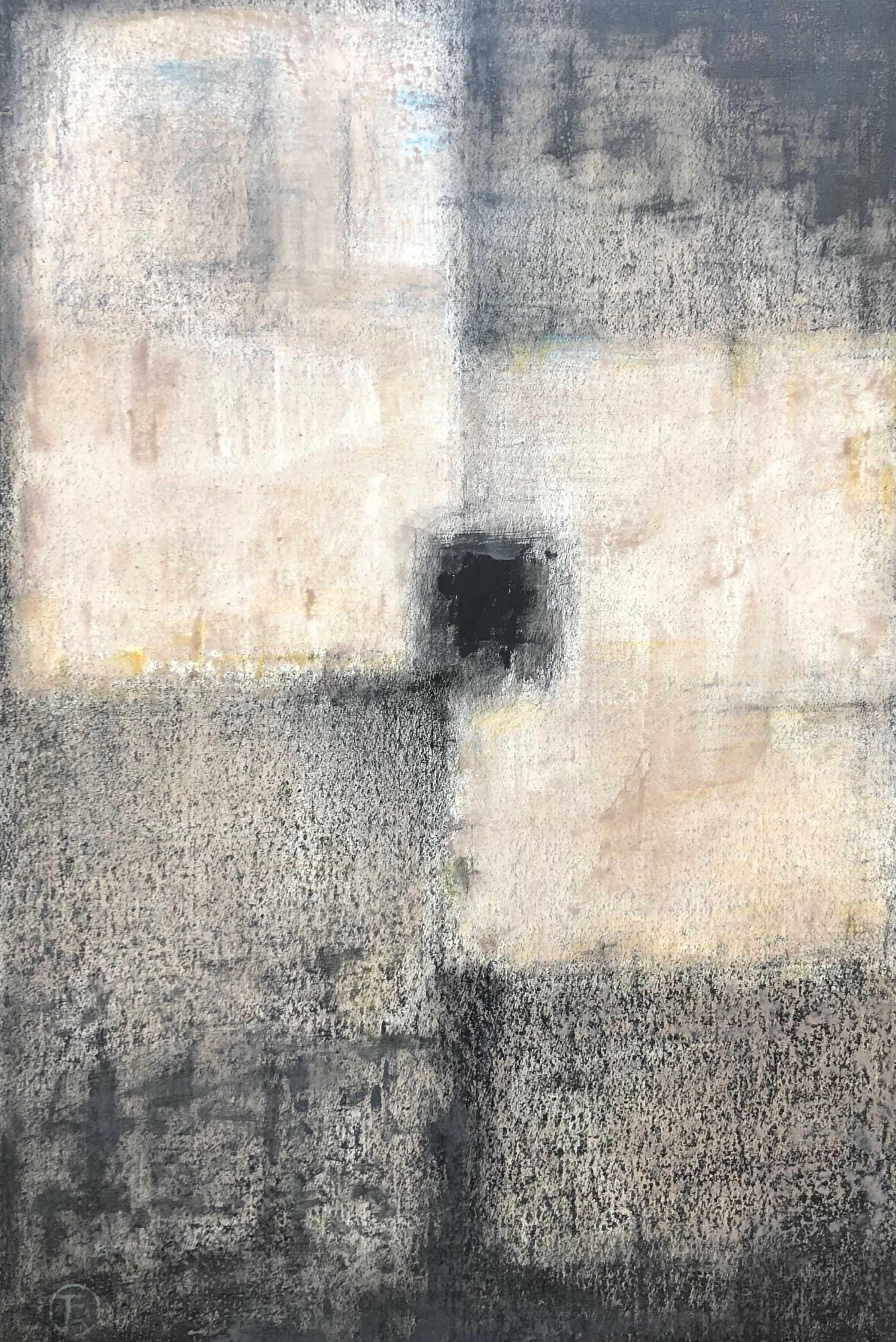 Composition, acrylique pastel noir sur carton fort de Robert Thisens, 98 x 66 cm