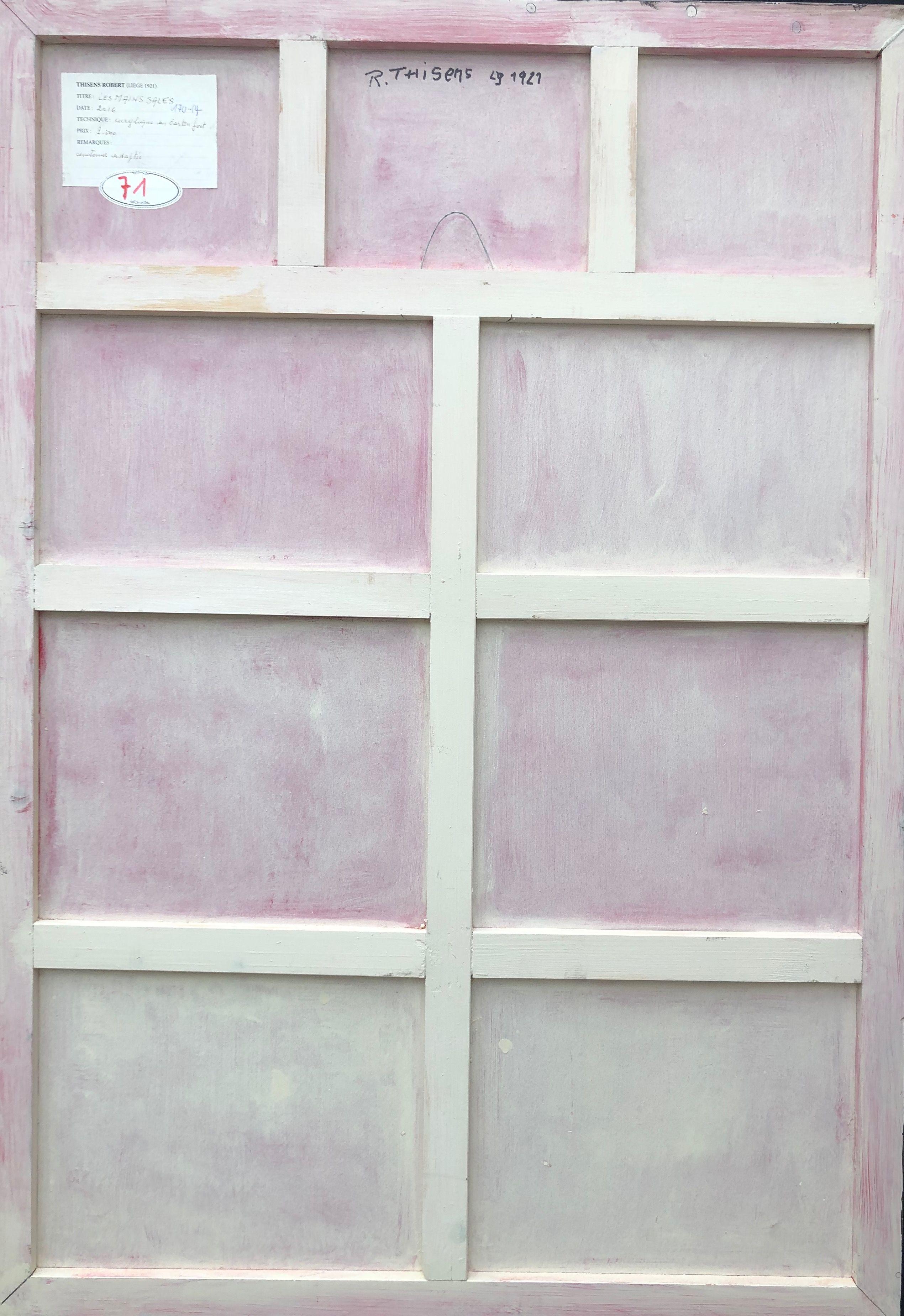 Les mains sales, acrylique sur carton fort de Robert Thisens, 70 x 100 cm