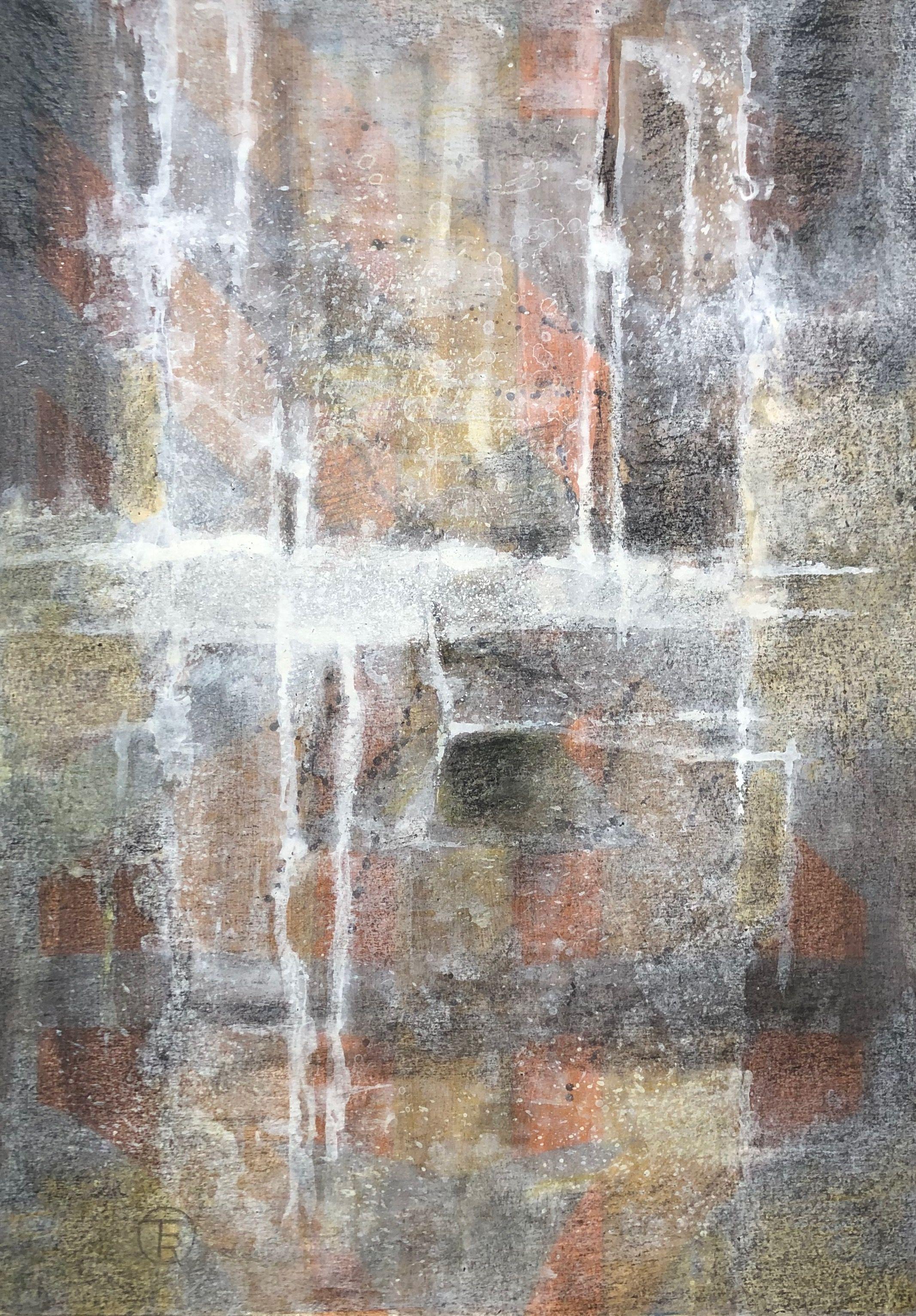 Cité moderne, acrylique pastel gras sur collage sur carton de Robert Thisens, 32 x 50 cm