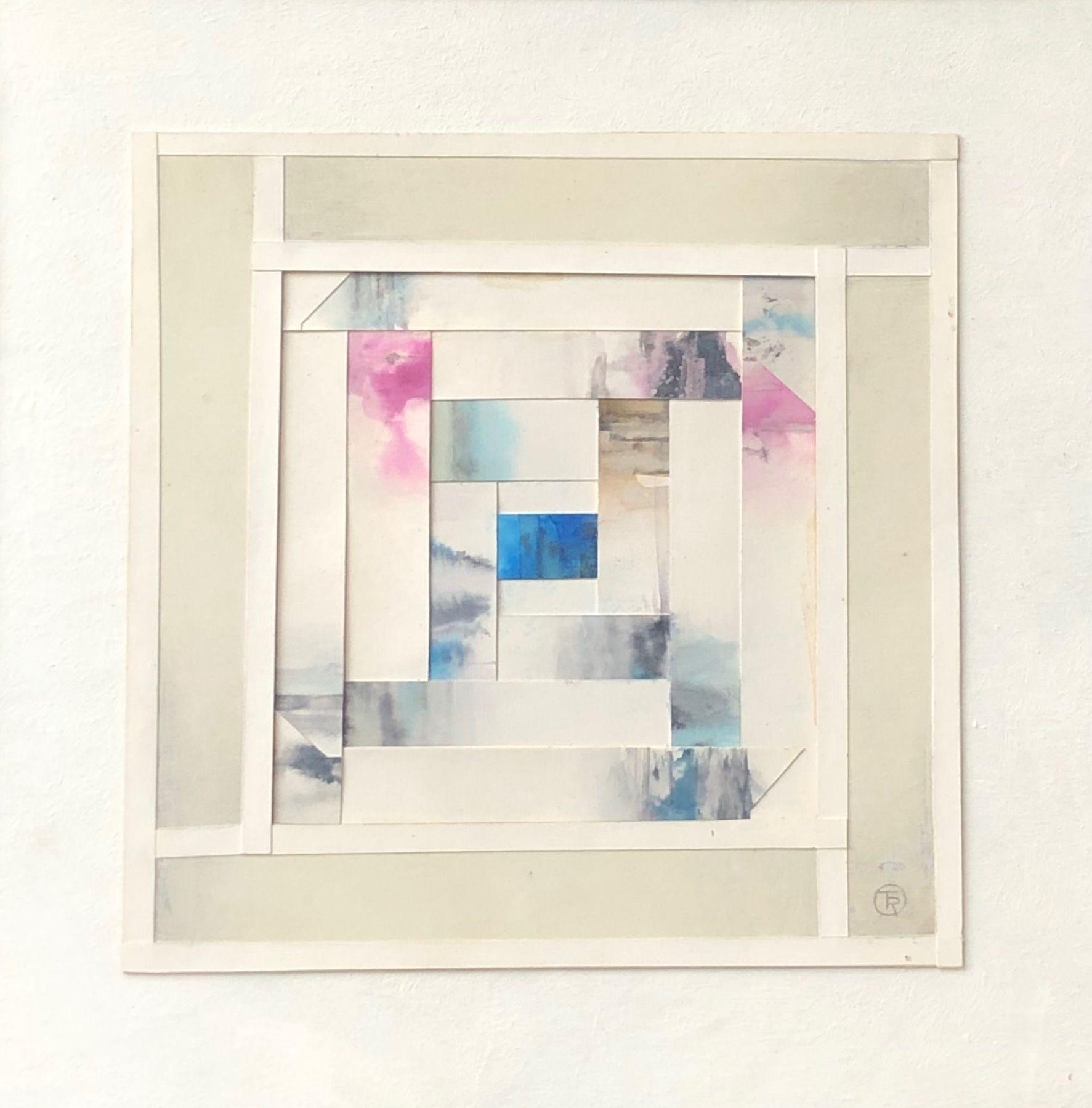 Collage, aquarelle sur carton sur panneau de Robert Thisens, 40 x 40 cm