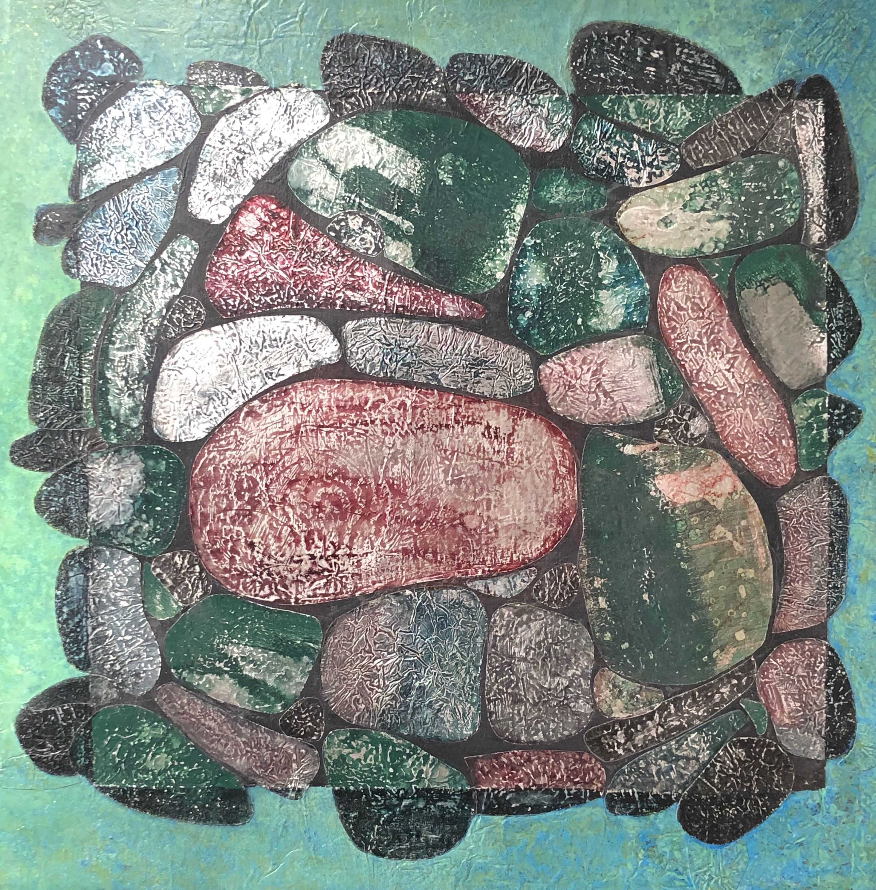 Collage, acrylique sur aluminium sur carton de Robert Thisens, 70 x 70 cm