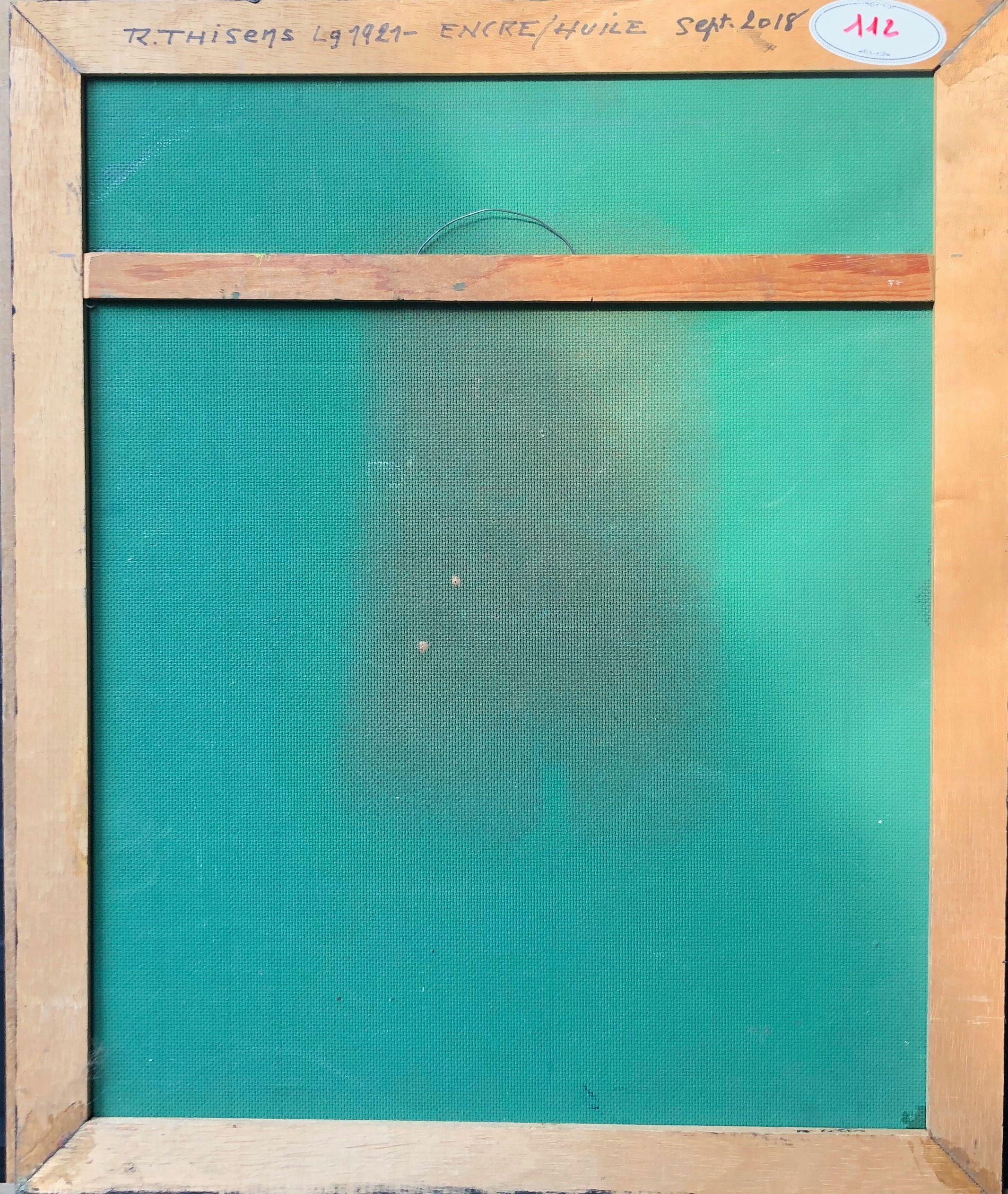 Composition, encre et huile sur panneau de Robert Thisens, 45 x 55 cm