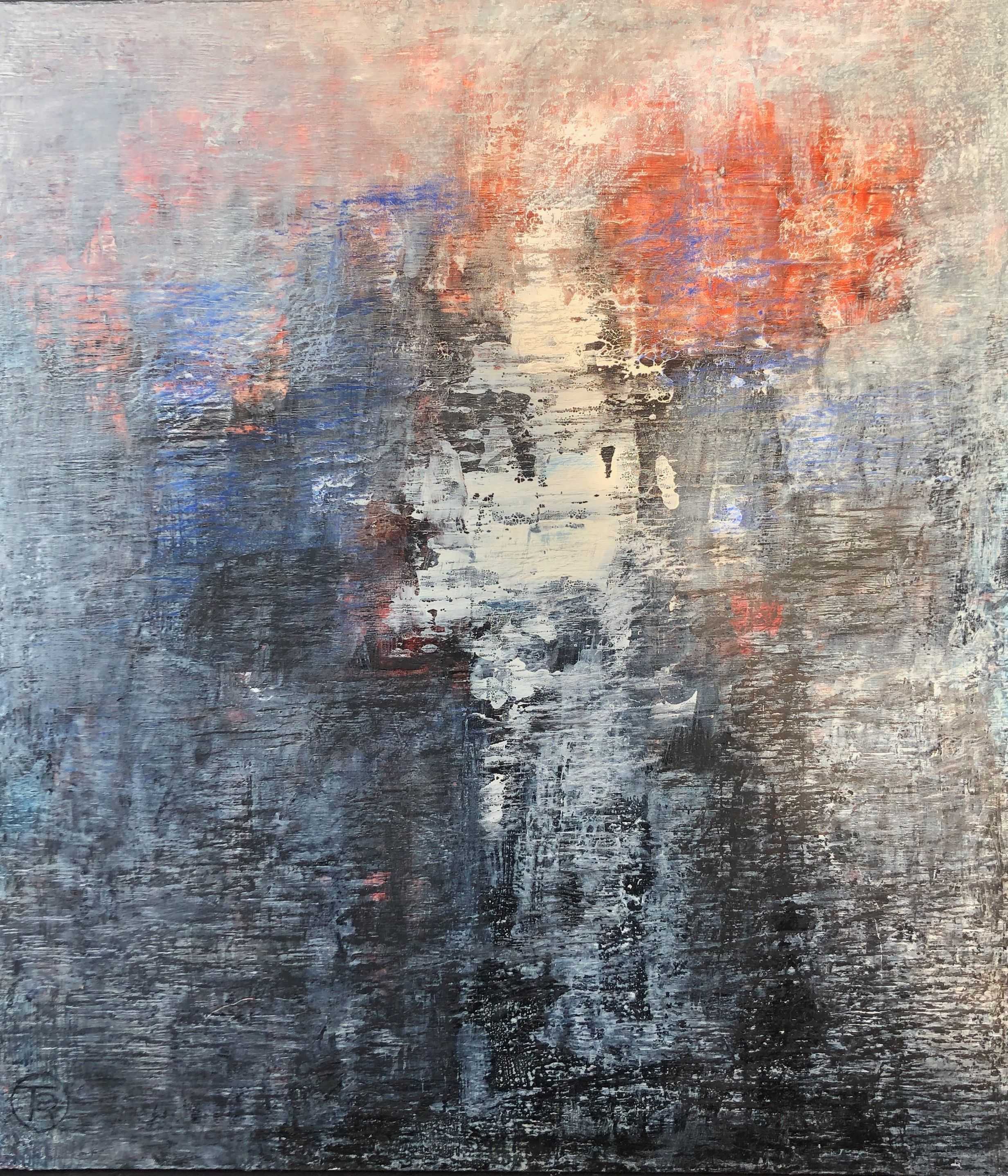 Composition, encre sur panneau de Robert Thisens, 55 x 65 cm