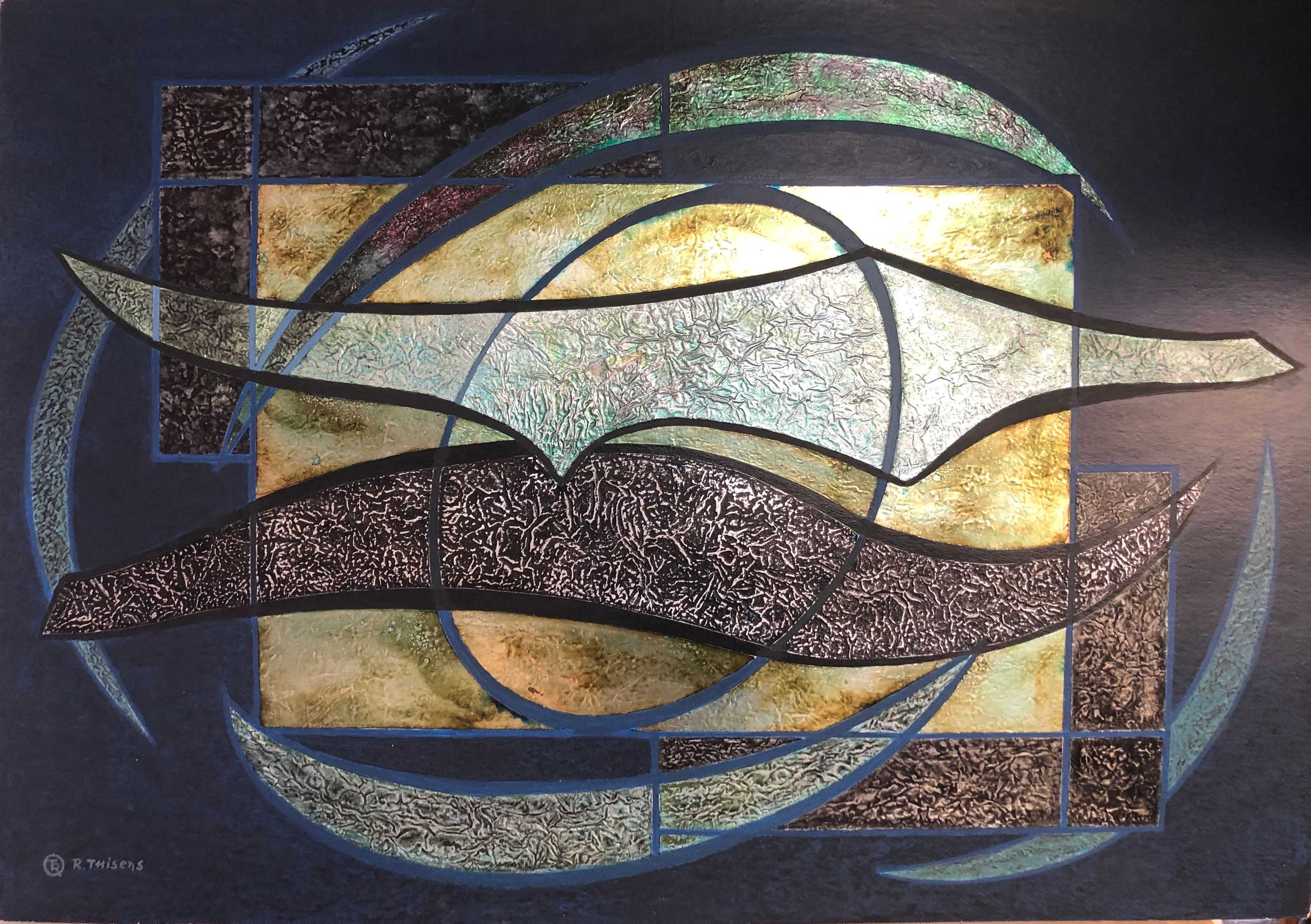 Collage, alu acrylique sur carton de Robert Thisens, 70 x 100 cm