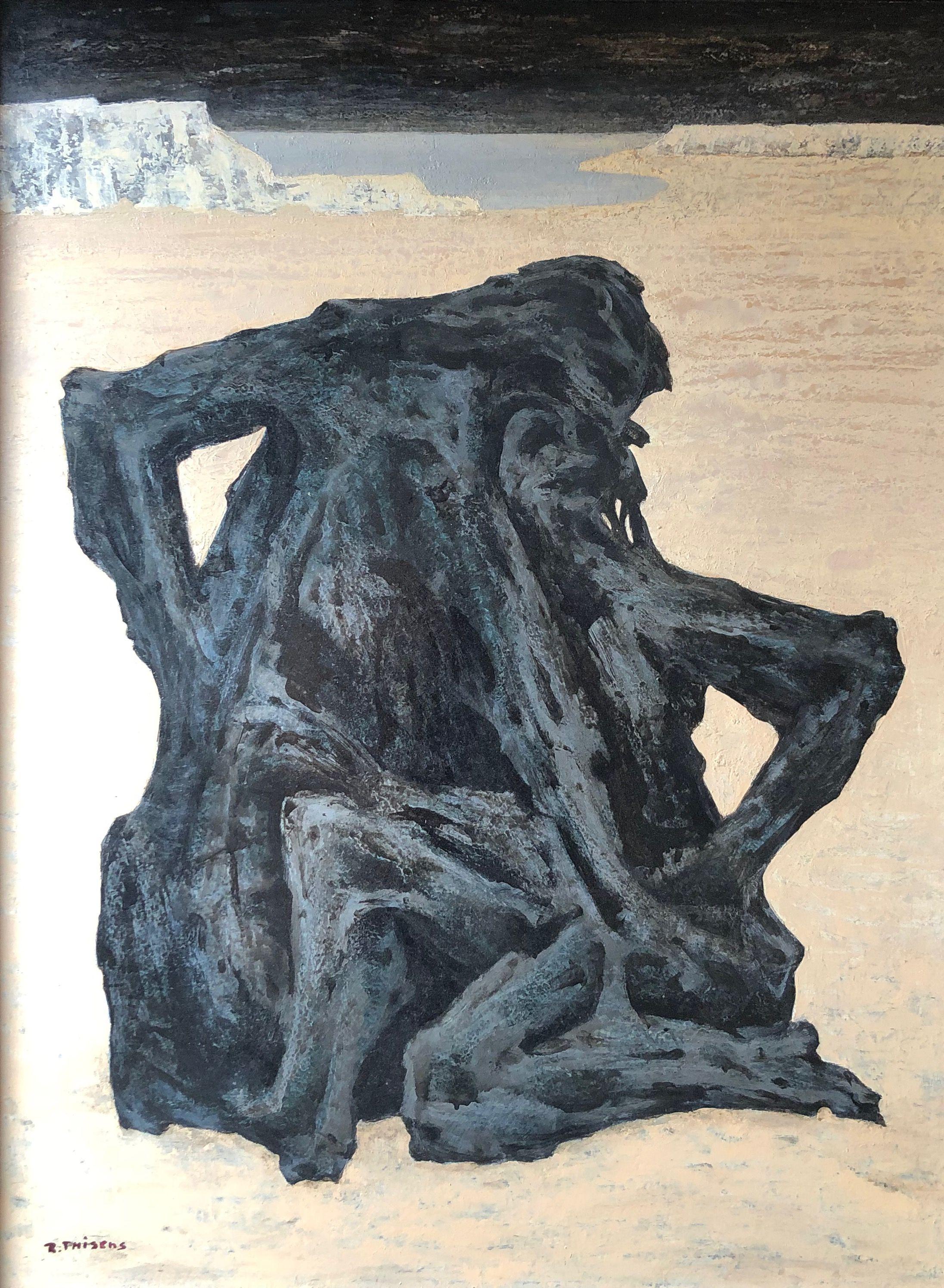 Le baiser, huile sur panneau de Robert Thisens, 60 x 85 cm