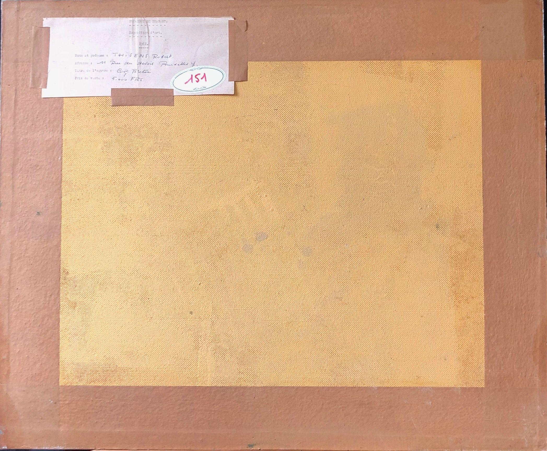 Coq breton, huile sur panneau entoile de Robert Thisens, 50 x 60 cm