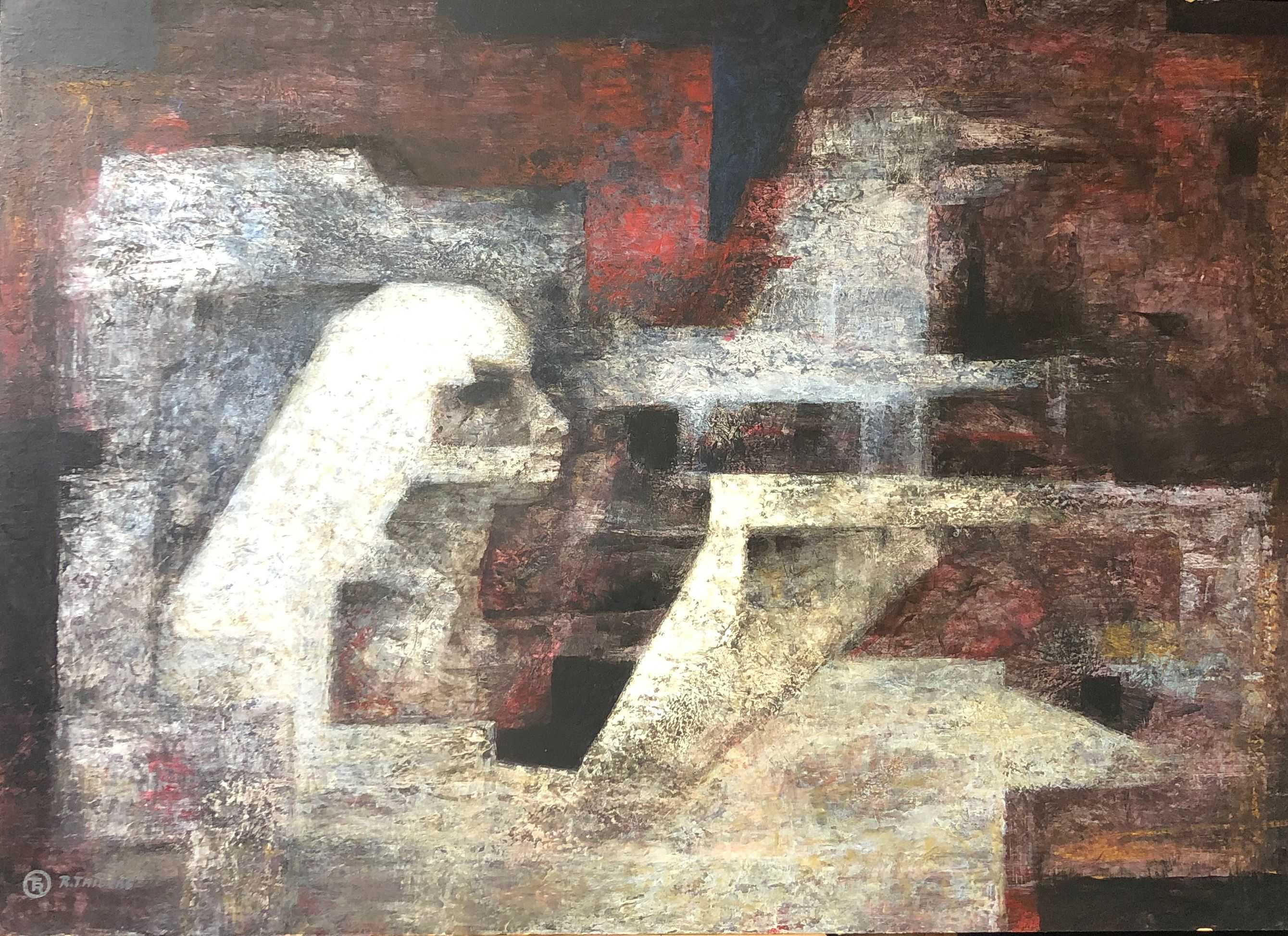 Le sphynx, acrylique pastel gras sur carton de Robert Thisens, 70 x 100 cm