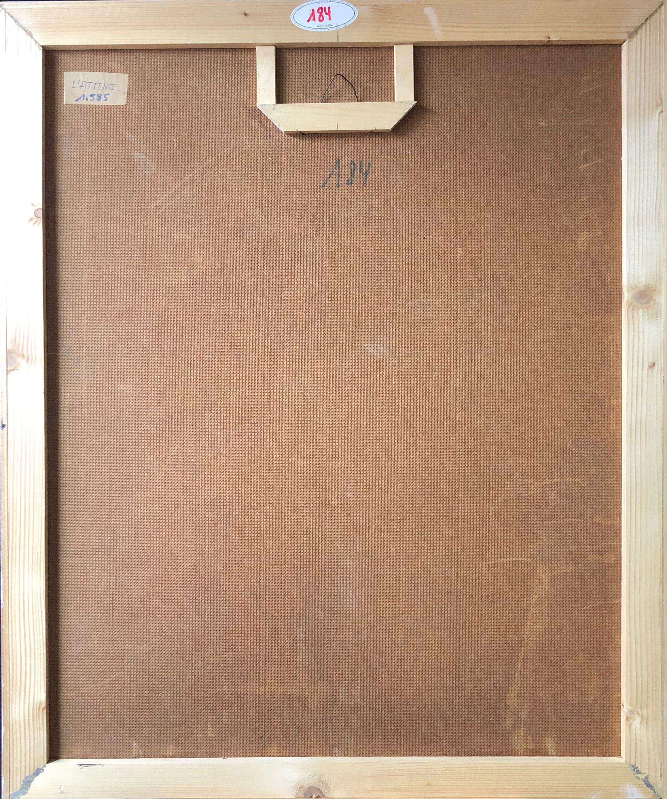 L'attente, collage et huile sur panneau de Robert Thisens, 60 x 75 cm