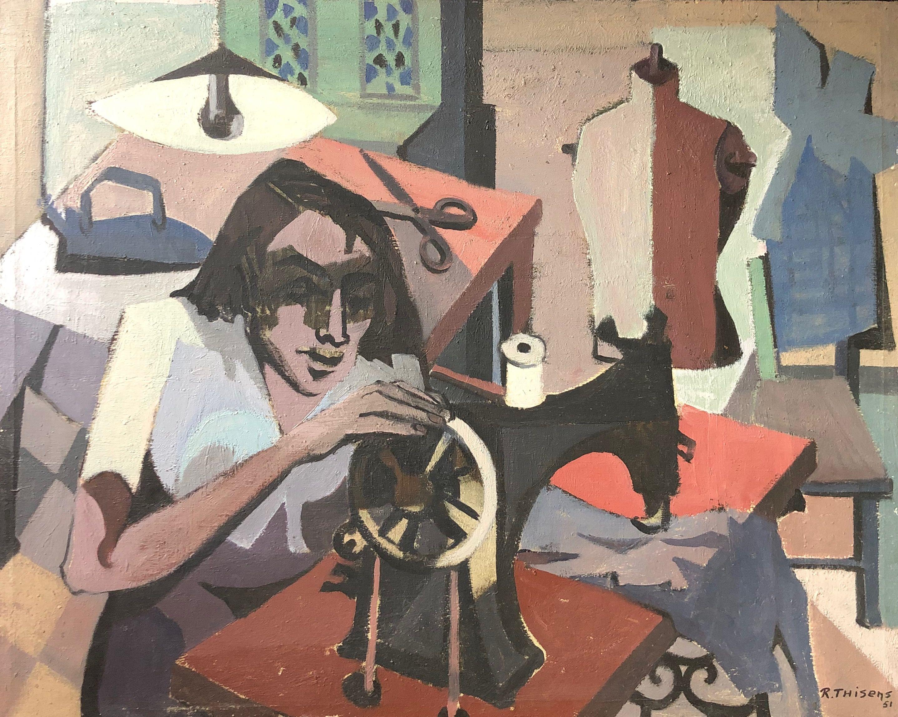 Maman pique, huile sur toile de Robert Thisens, 65 x 80 cm