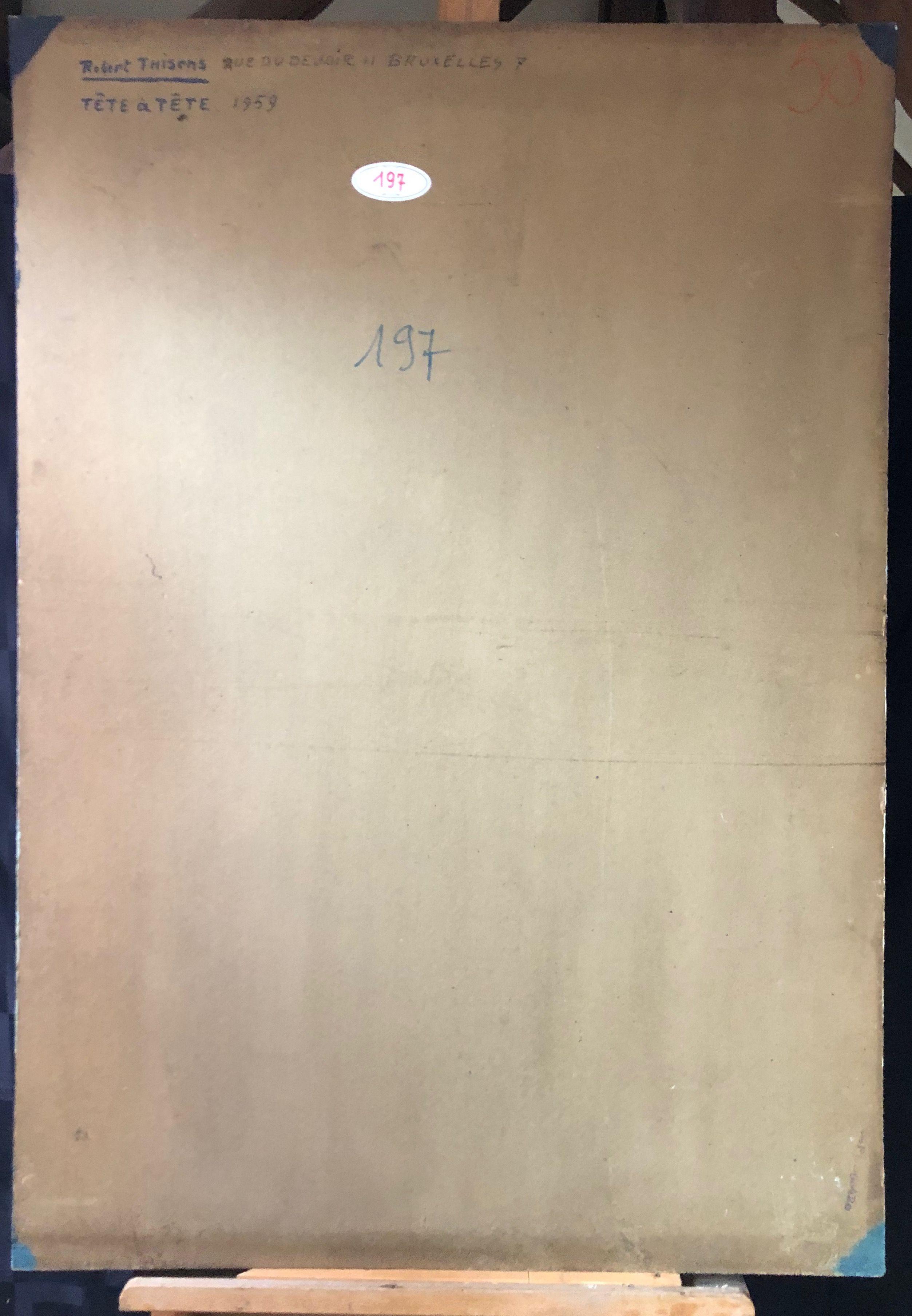 Tête a tête, huile sur panneau entoile de Robert Thisens, 70 x 100 cm