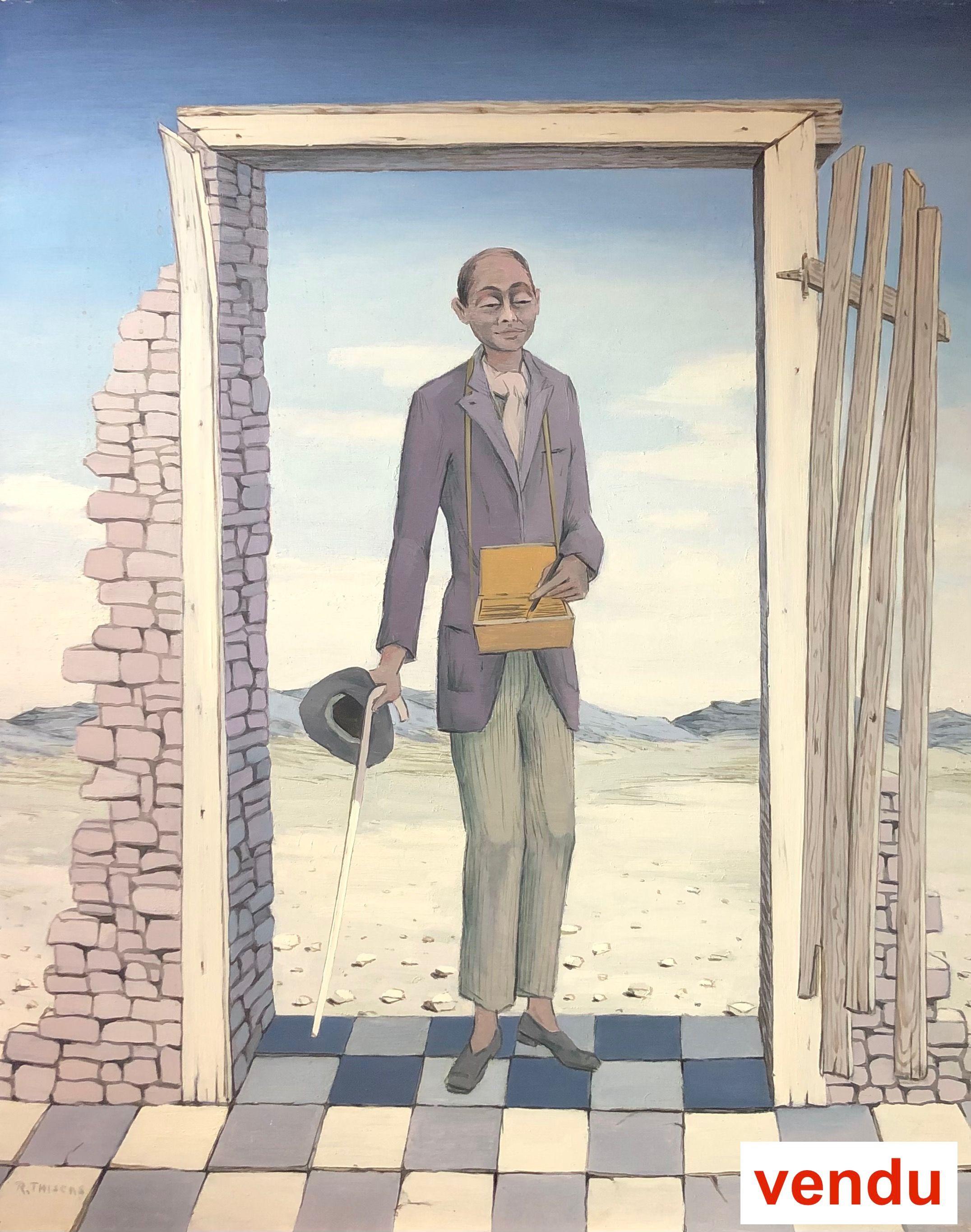La porte ouverte, huile sur panneau de Robert Thisens, 65 x 80 cm