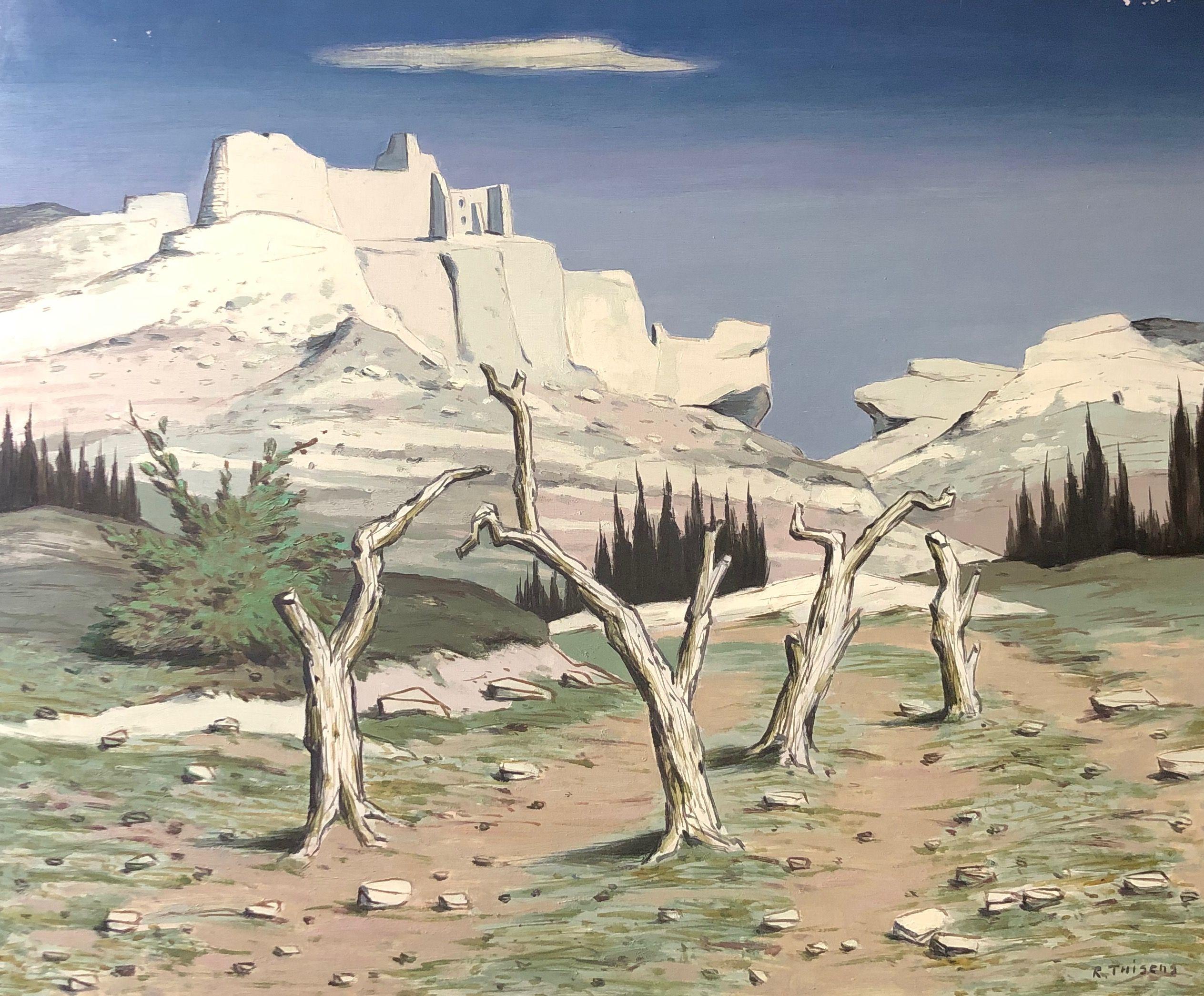 Les baux, huile sur panneau de Robert Thisens, 60 x 70 cm