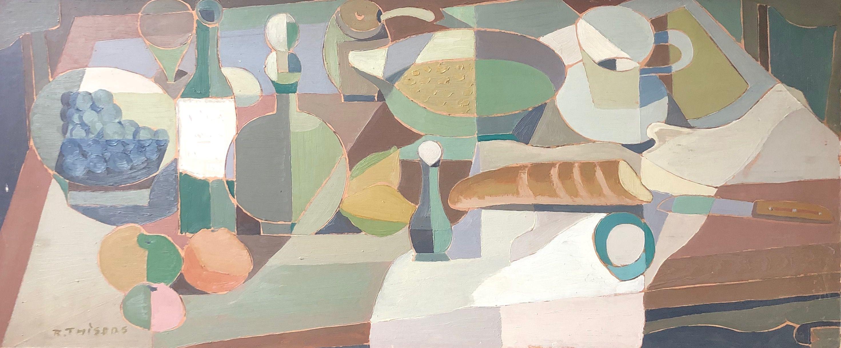 Nature morte, huile sur panneau de Robert Thisens, 42 x 100 cm