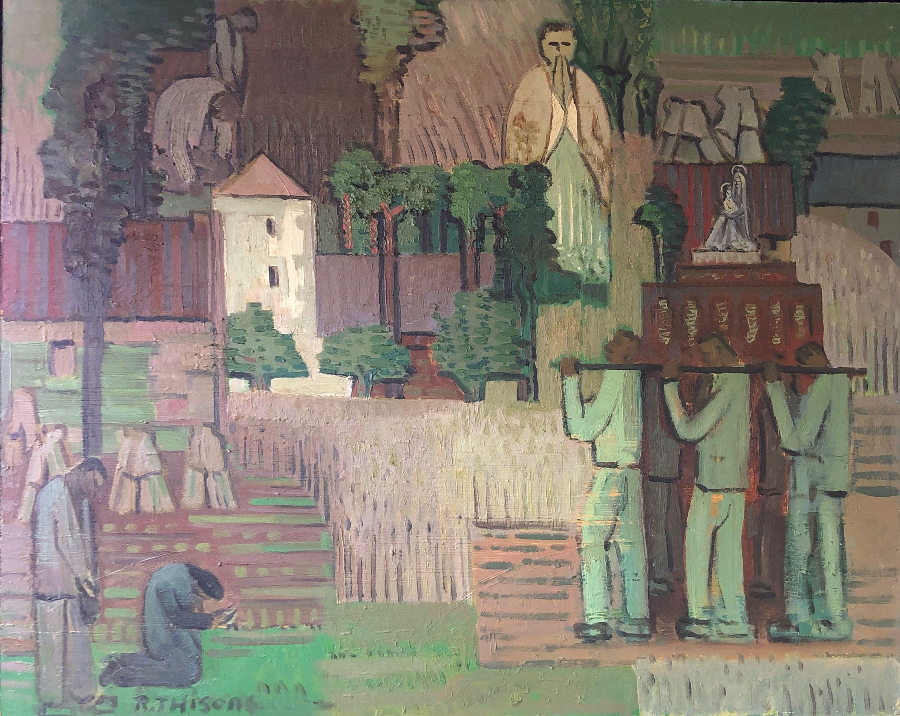 Procession, huile sur panneau de Robert Thisens, 80 x 100 cm — vue 2