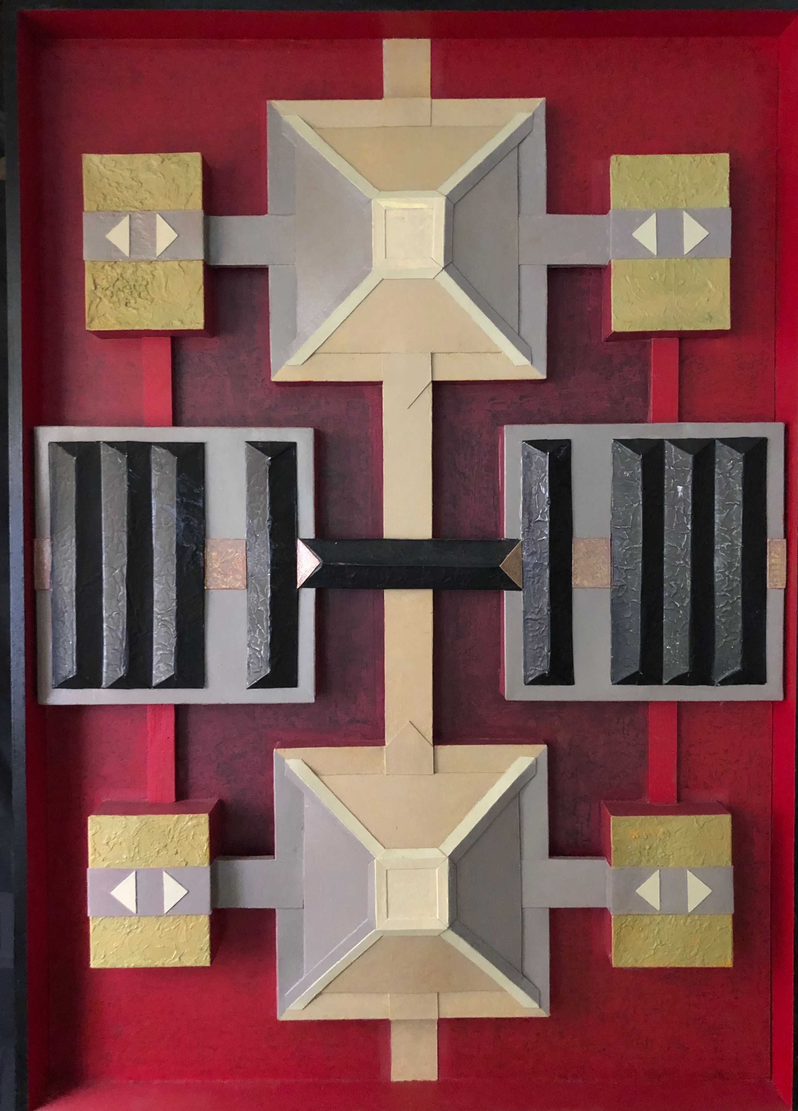 Relief, acrylique et technique mixte sur panneau de Robert Thisens, 70 x 100 cm