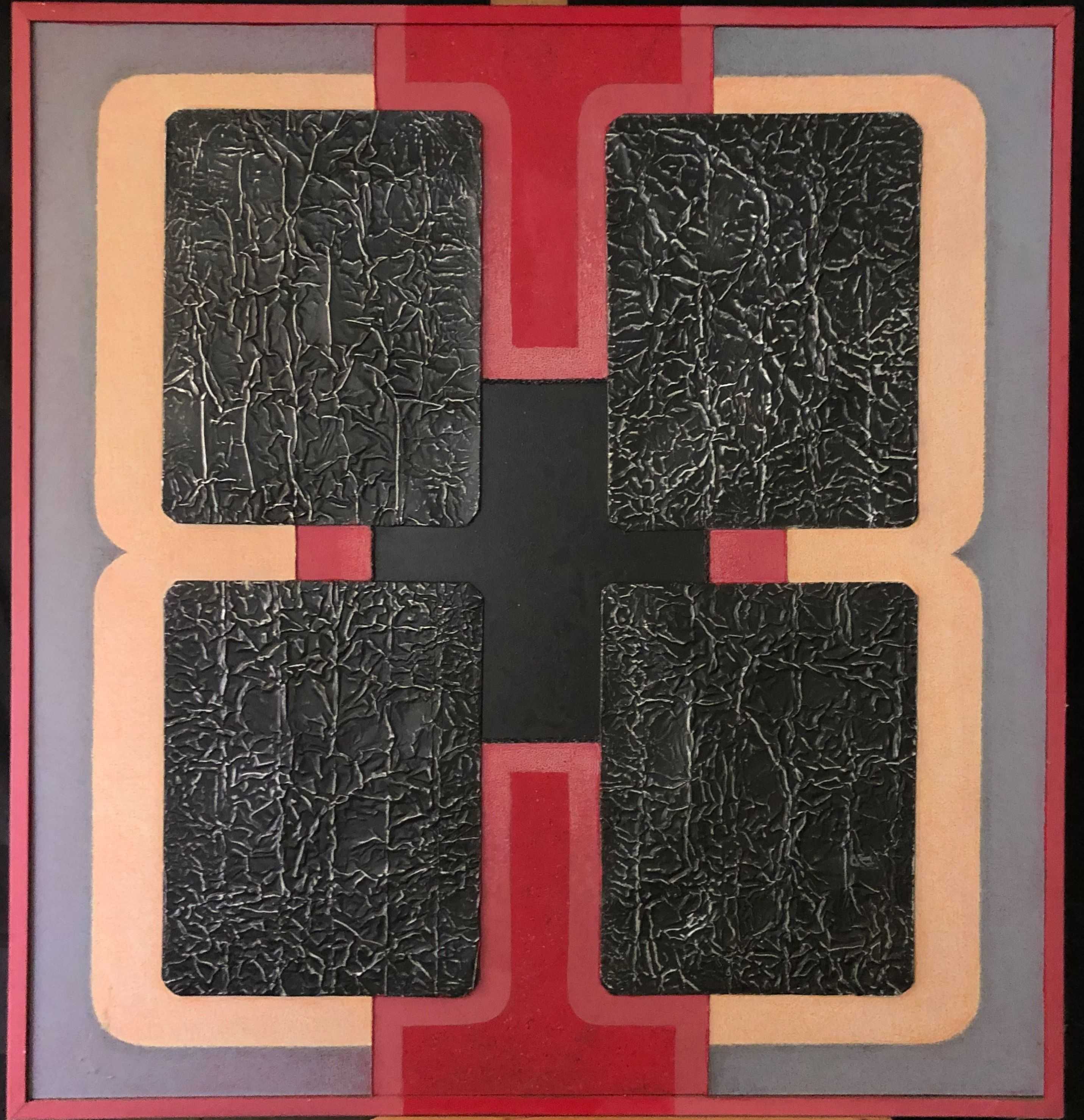 Relief, acrylique et technique mixte sur panneau de Robert Thisens, 70 x 70 cm