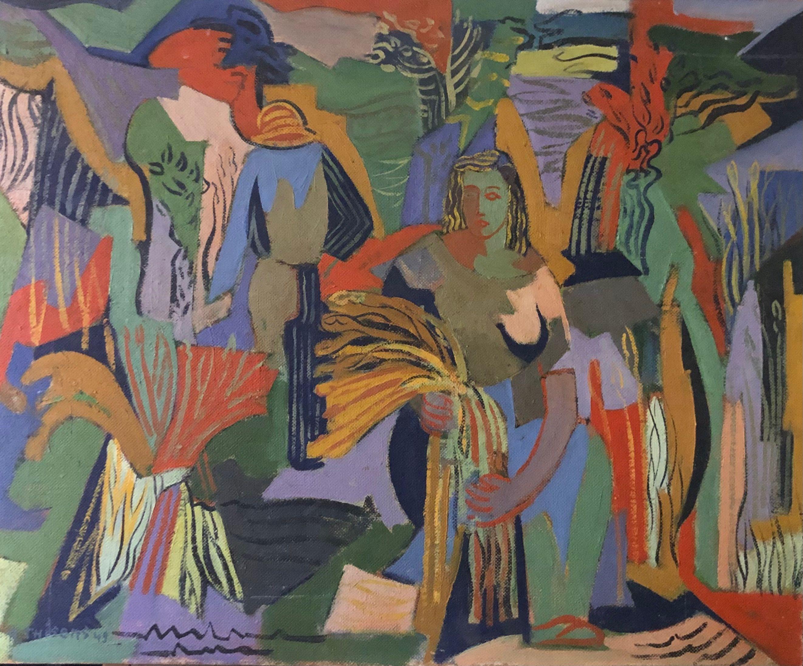 Moisson, huile sur panneau de Robert Thisens, 60 x 75 cm — vue 2