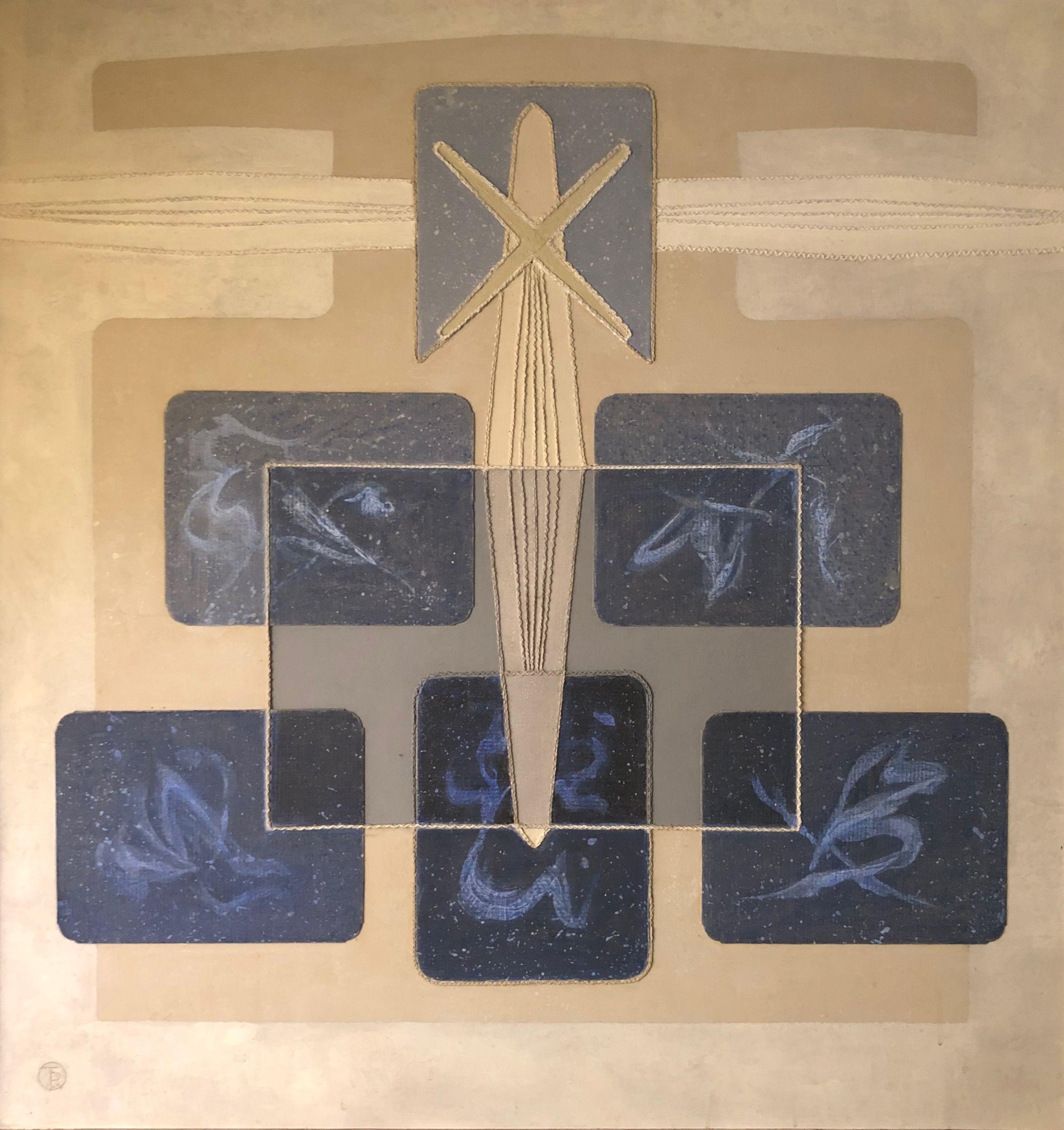 T.V.X., acrylique et collage sur panneau de Robert Thisens, 100 x 100 cm