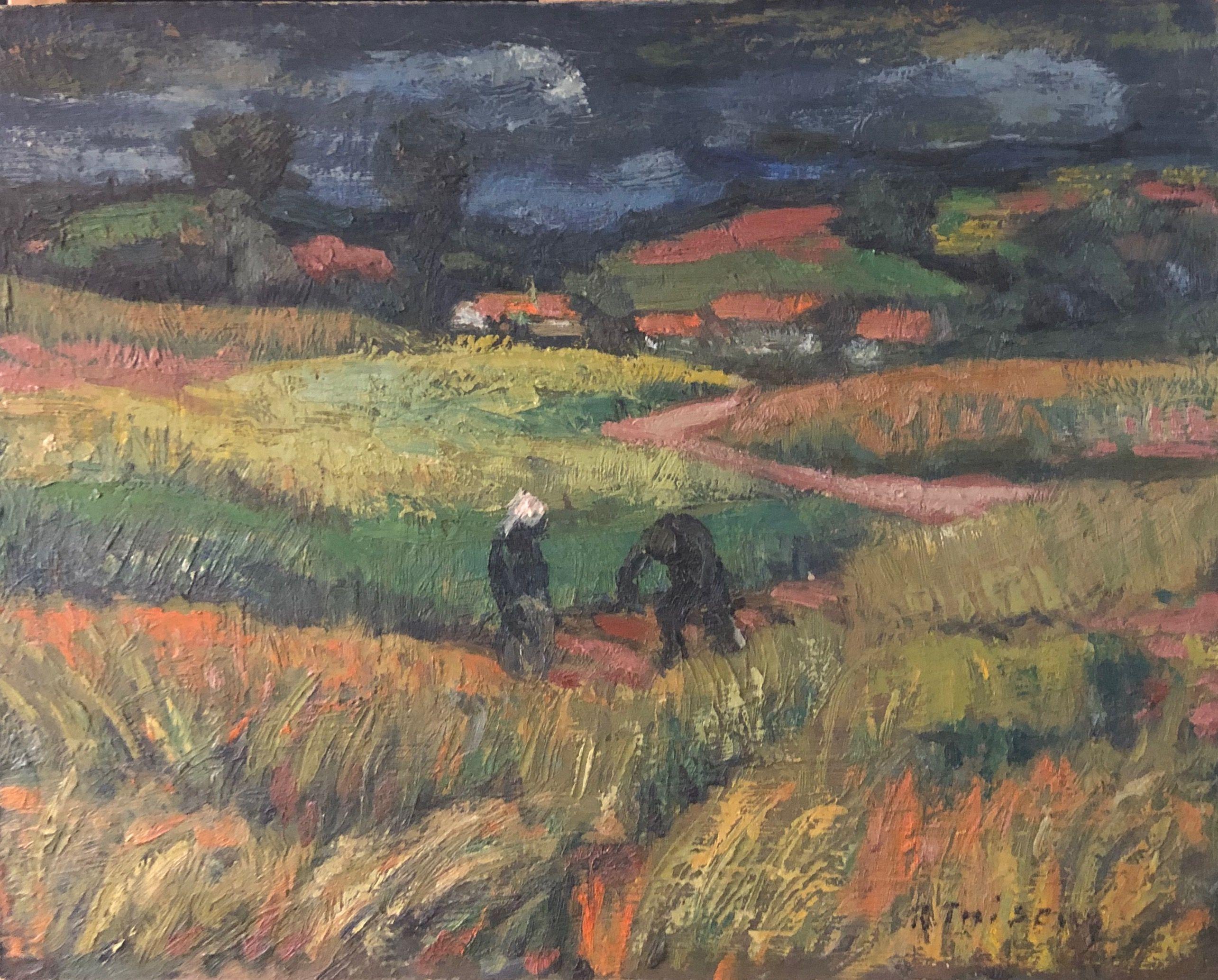 Aux champs, huile sur panneau de Robert Thisens, 40 x 50 cm