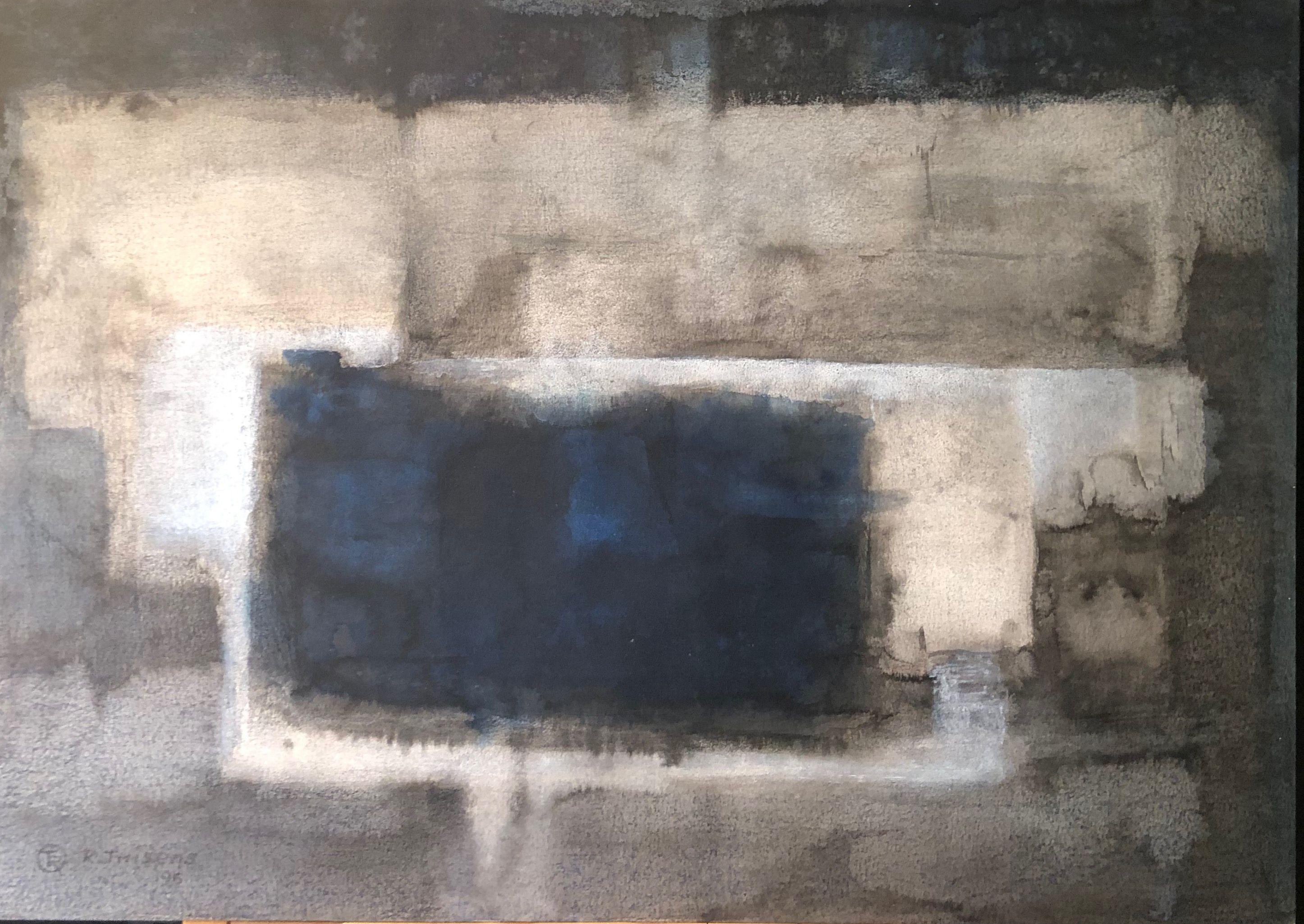 Grand bleu, technique mixte sur carton de Robert Thisens, 50 x 70 cm