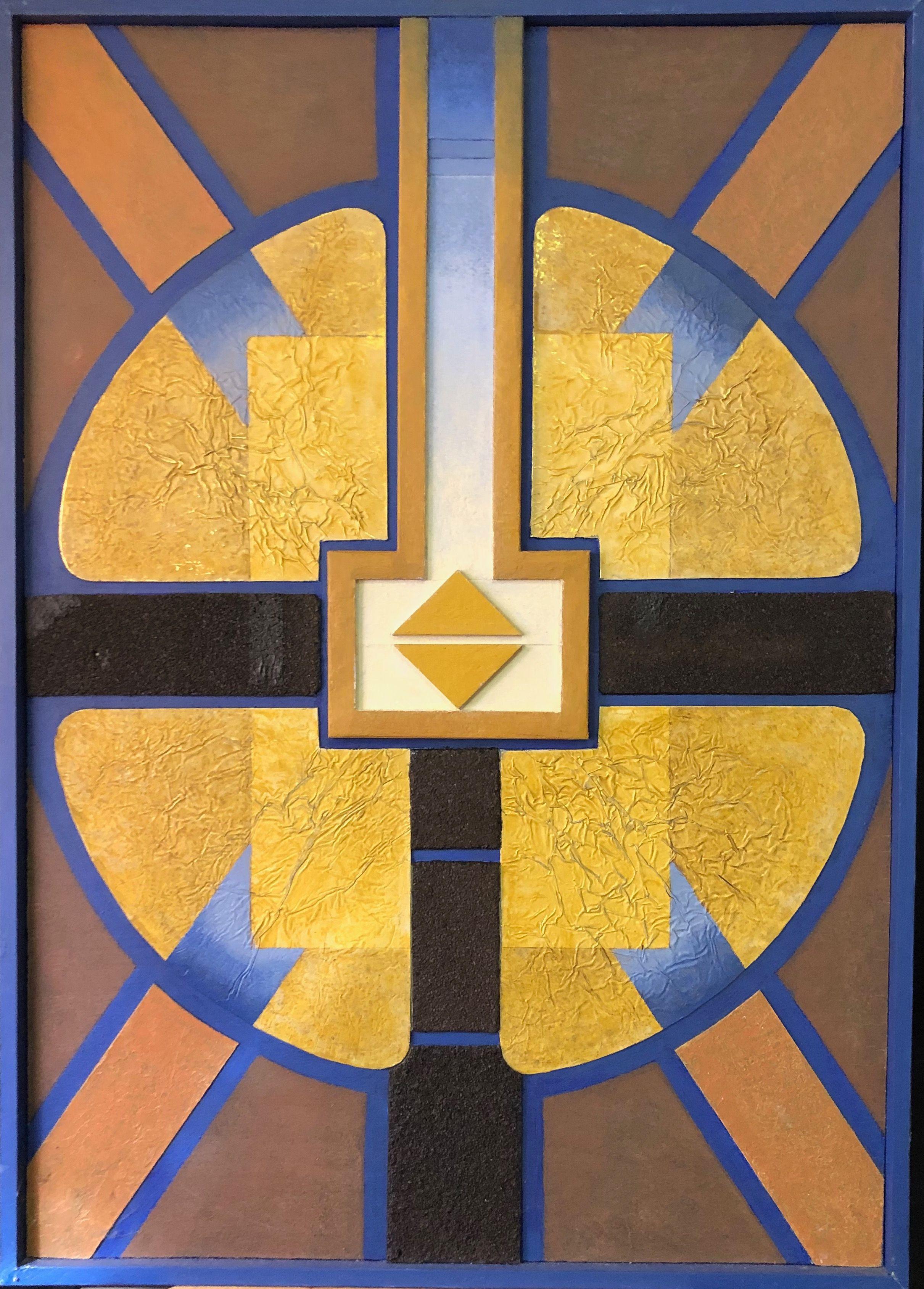 Comme un soleil, structure bois - acryl et relief sur panneau de Robert Thisens, 60 x 80 cm