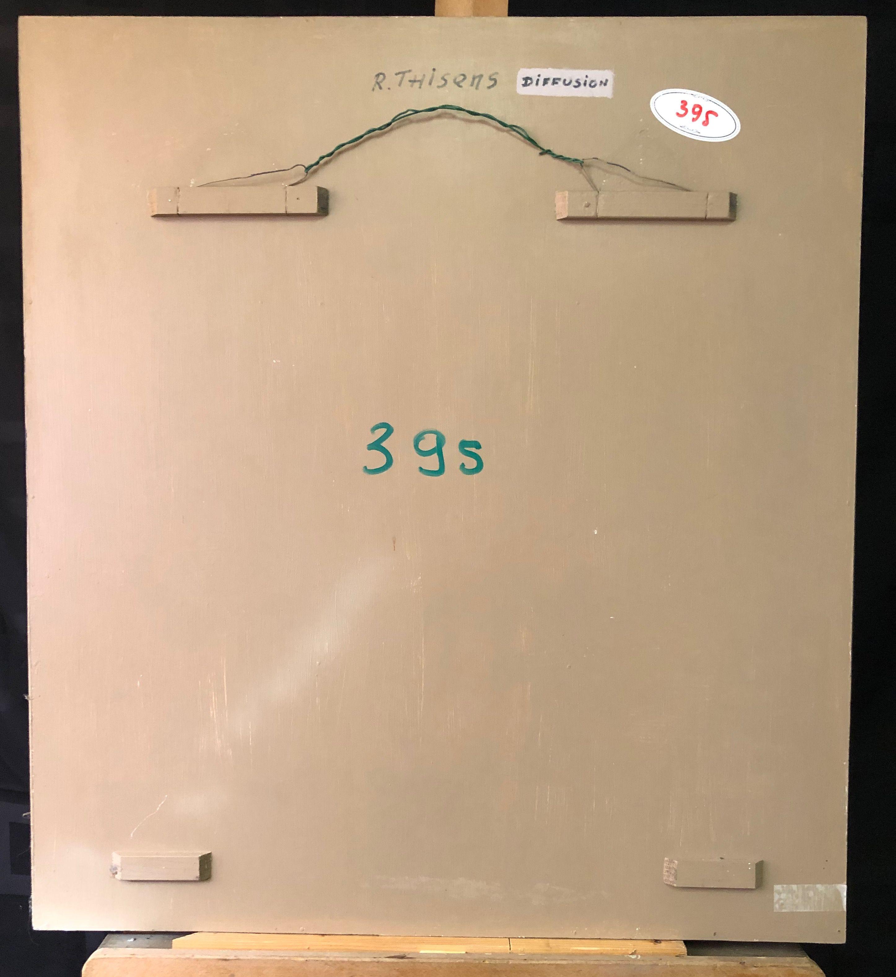 Diffusion, structure bois - acryl et relief sur panneau de Robert Thisens, 57 x 63 cm
