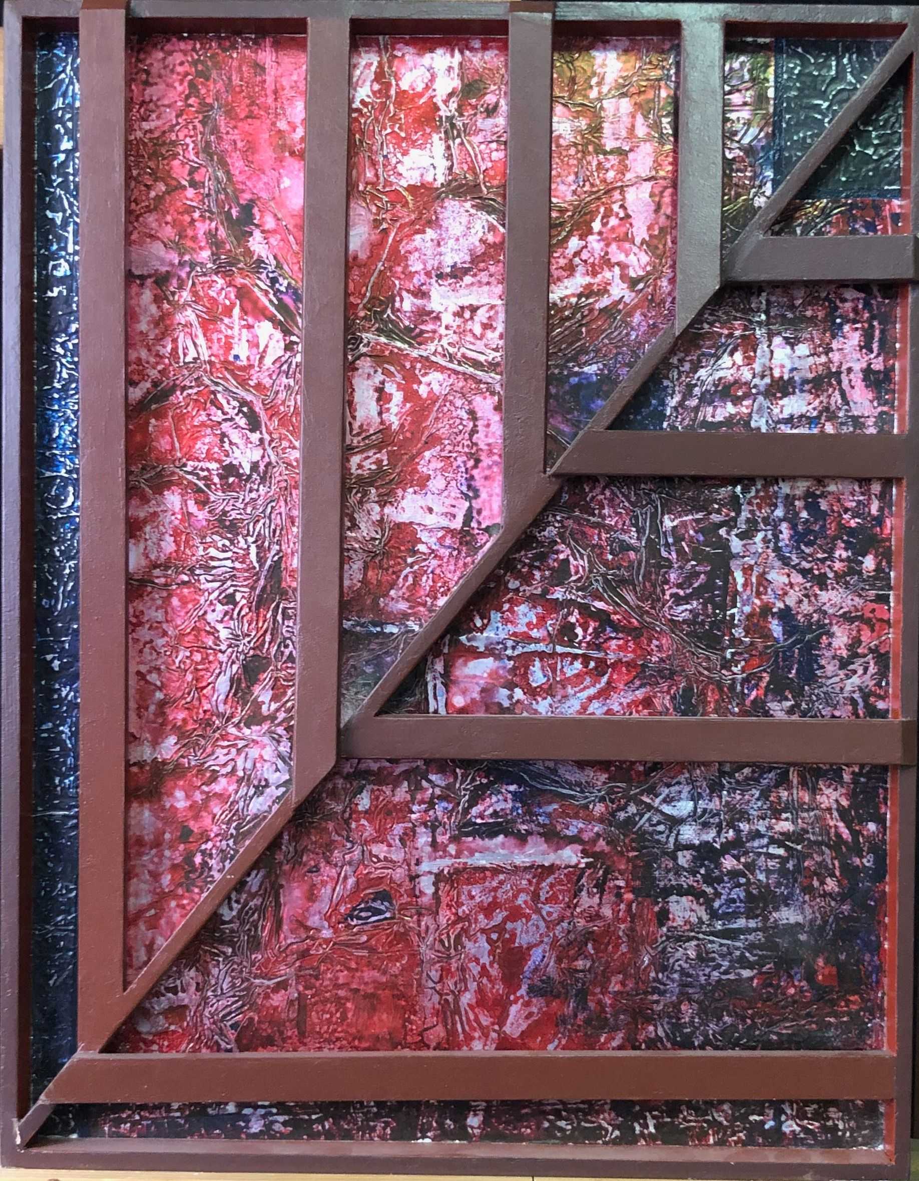 Regard, structure bois - acryl et alu sur panneau de Robert Thisens, 37 x 47 cm