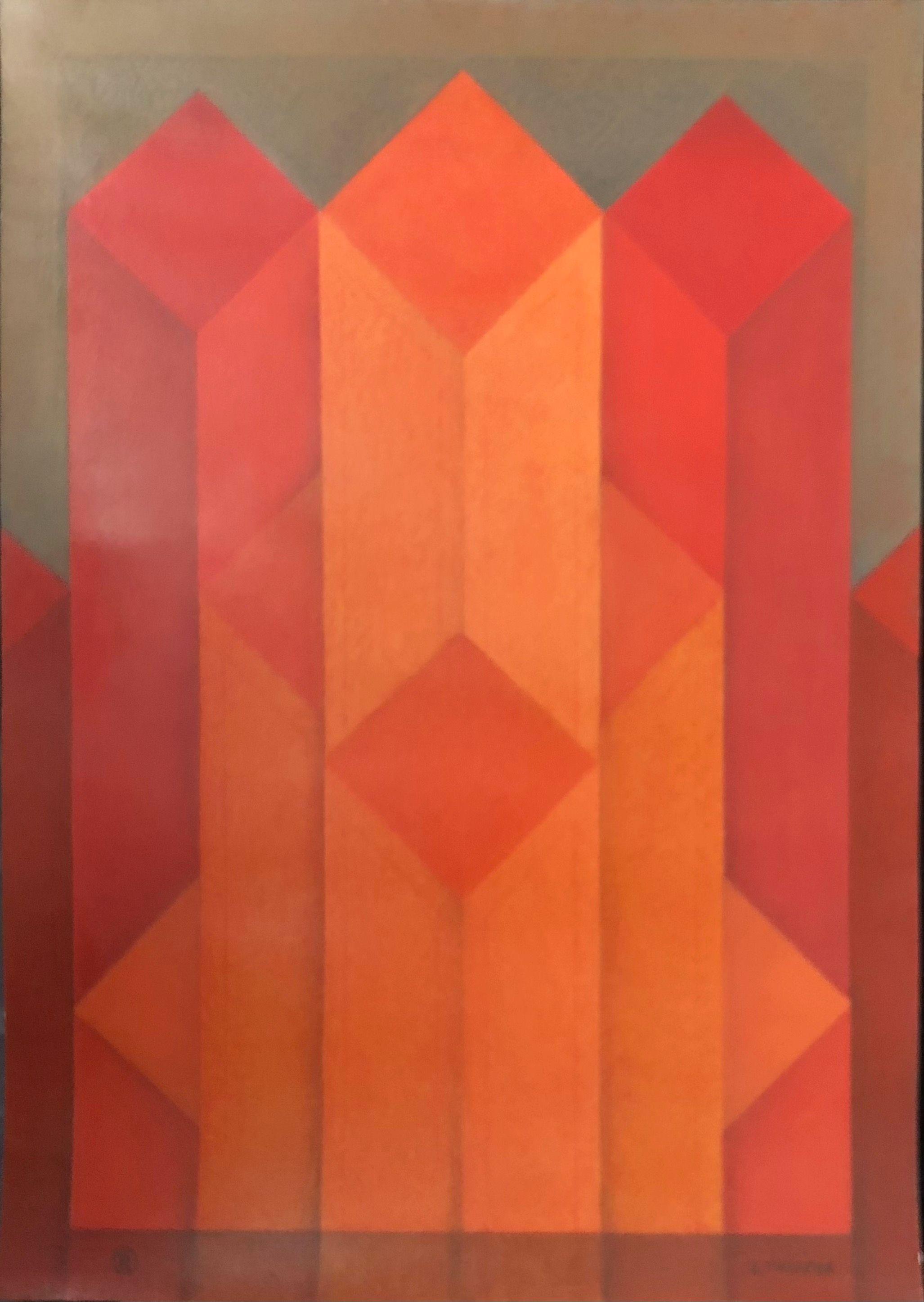 Les tours, acrylique sur carton de Robert Thisens, 50 x 70 cm