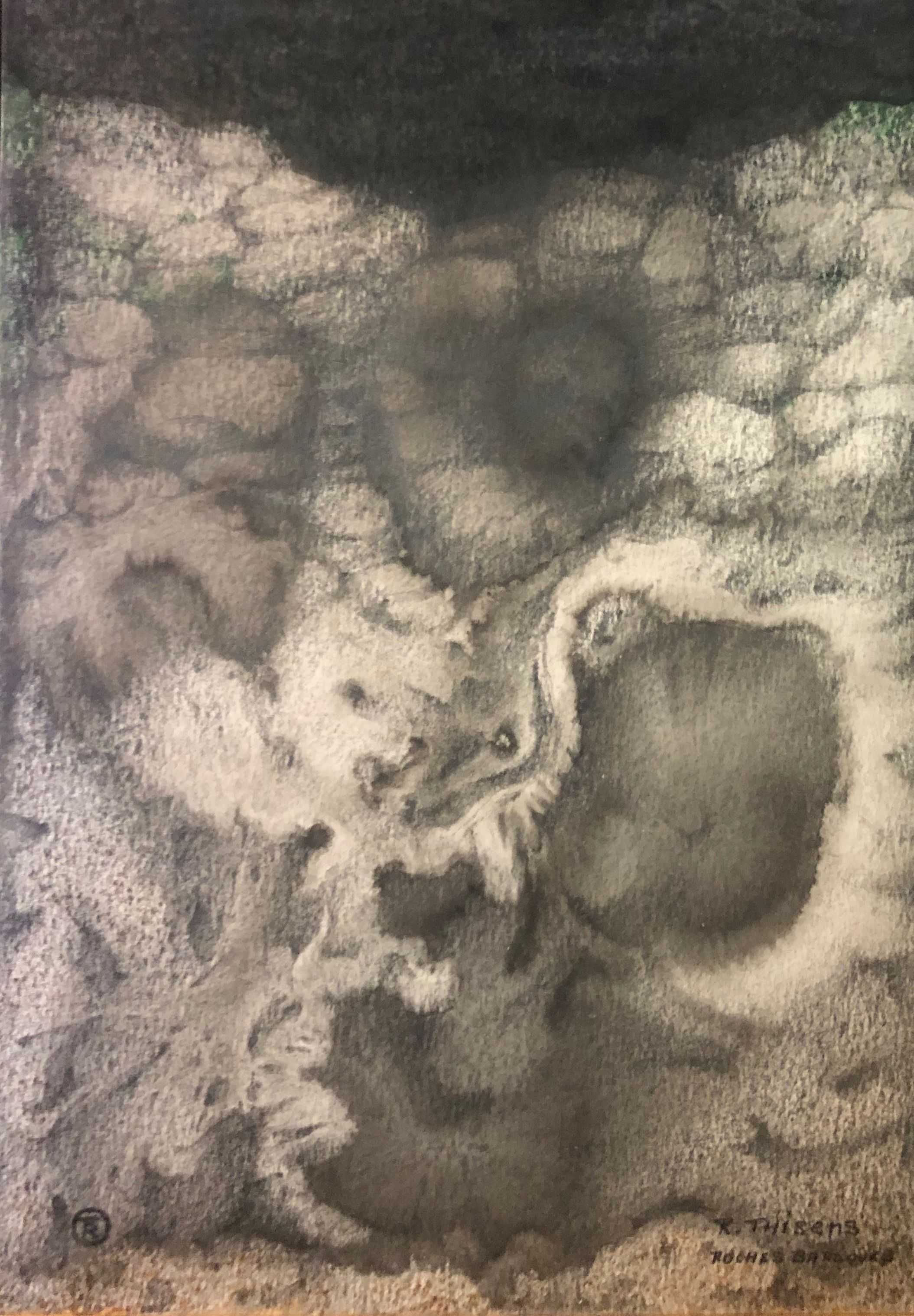 Roche baroque, technique mixte sur papier sur carton de Robert Thisens, 20 x 30 cm