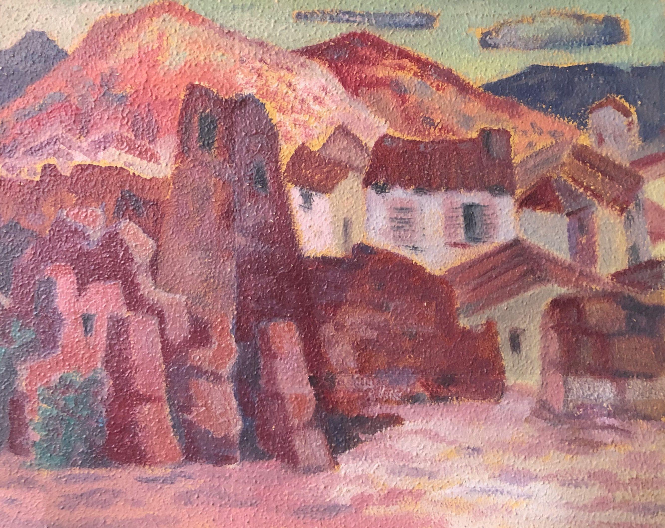Village, huile sur panneau de Robert Thisens, 40 x 50 cm