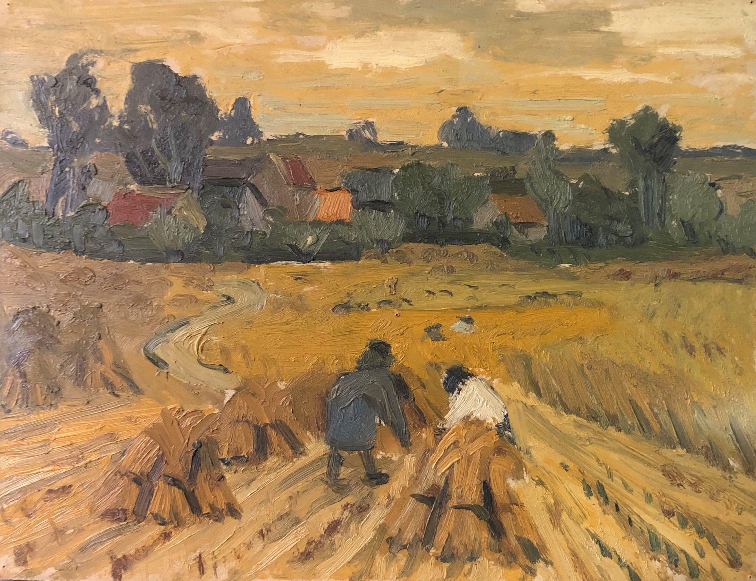 Moisson, huile sur panneau de Robert Thisens, 30 x 40 cm — vue 2