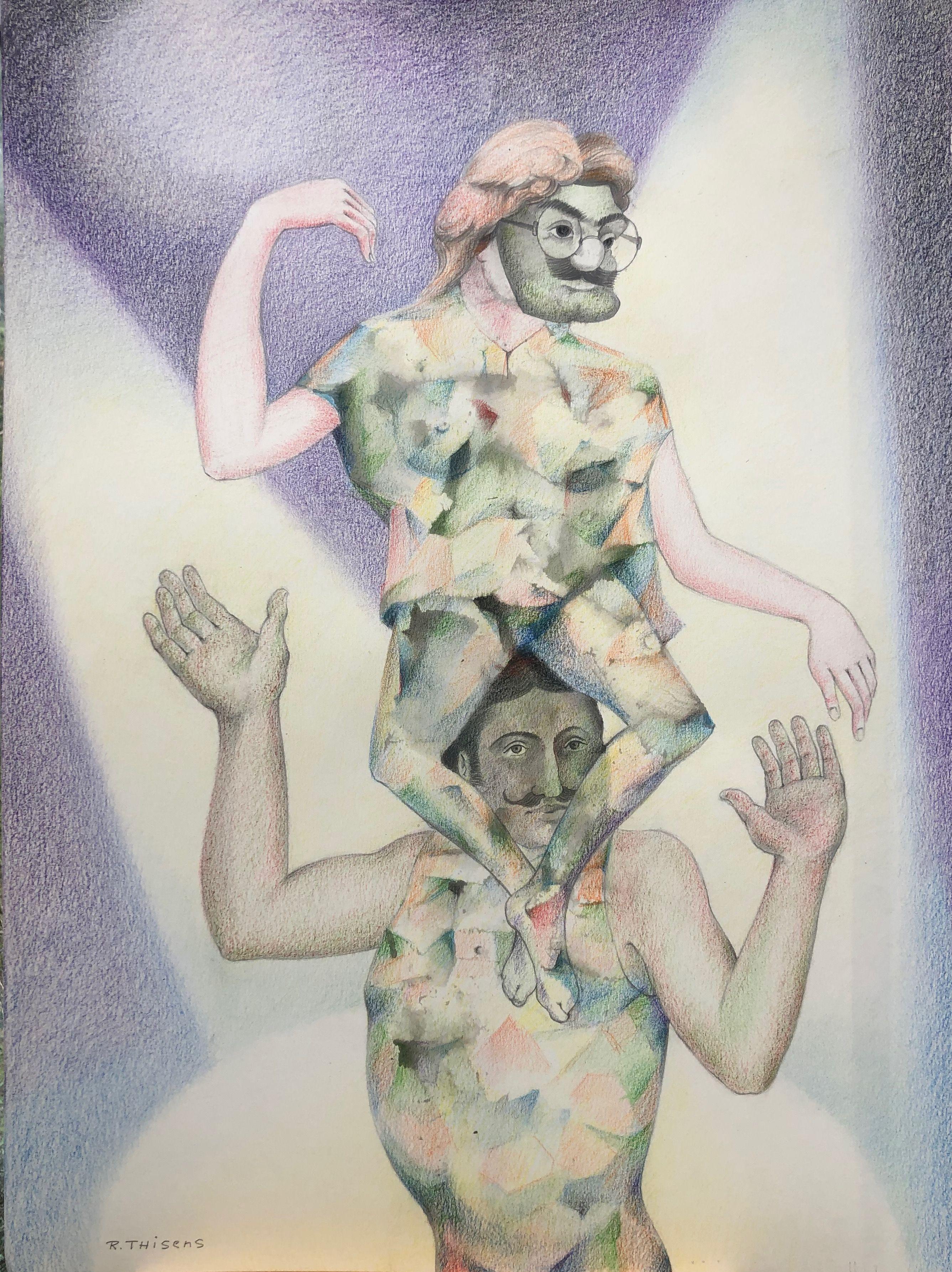 L'equilibriste masqué, crayon et pastel gras sur carton de Robert Thisens, 55 x 73 cm — vue 2