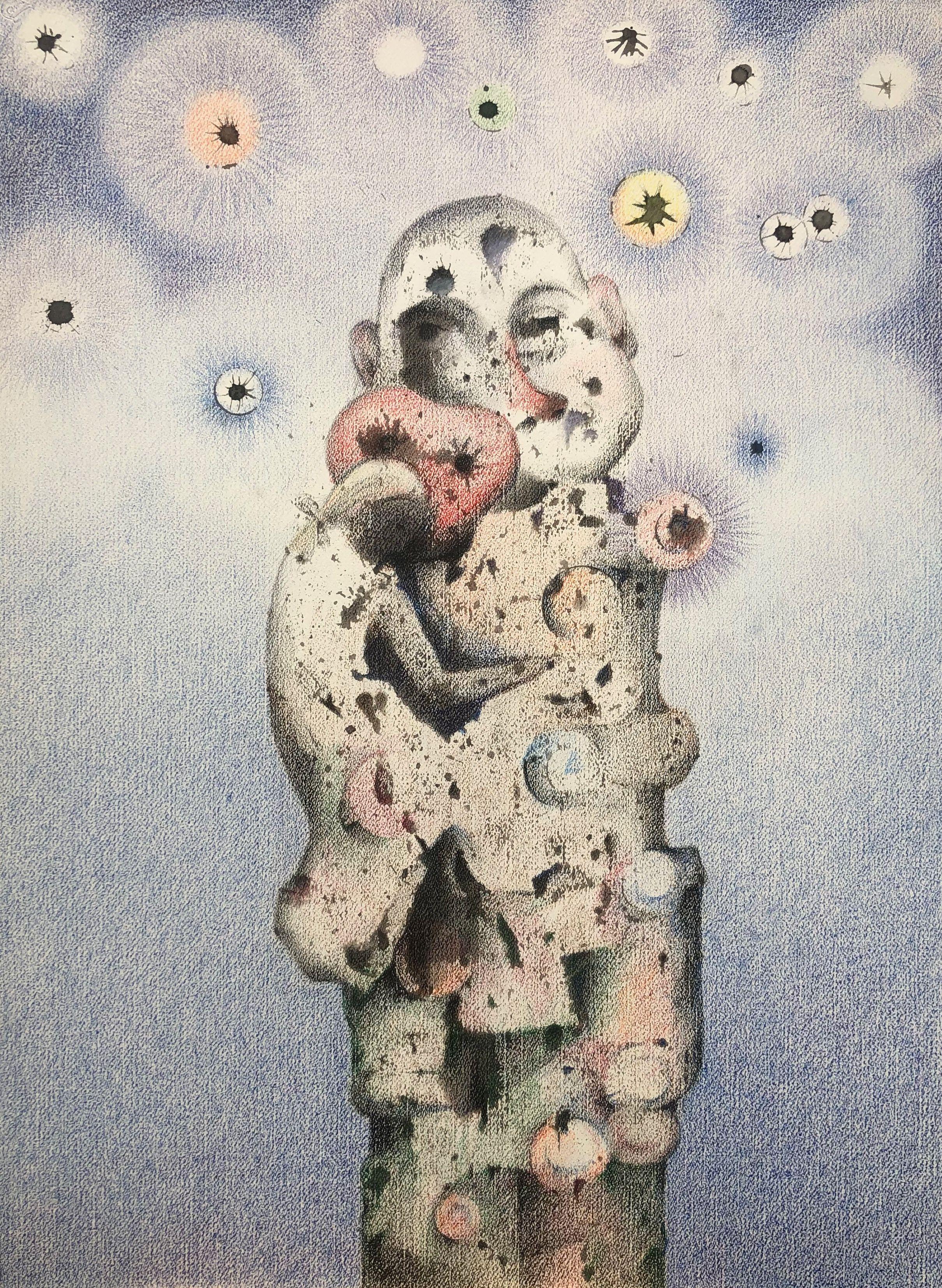 Le faiseur d'étoiles, acrylique pastel gras sur carton de Robert Thisens, 55 x 73 cm