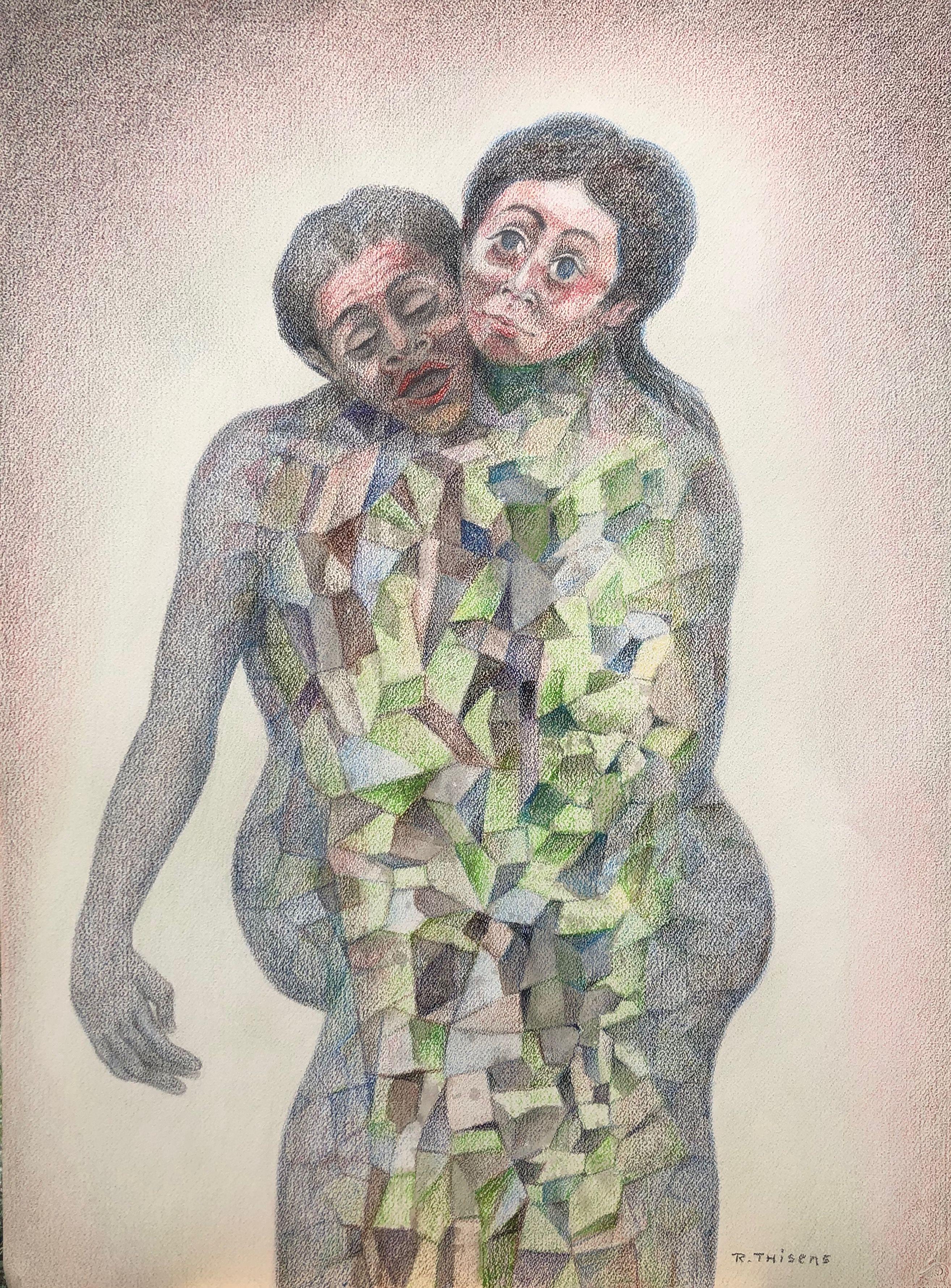 Désintégration, acrylique pastel gras sur carton de Robert Thisens, 55 x 73 cm — vue 2
